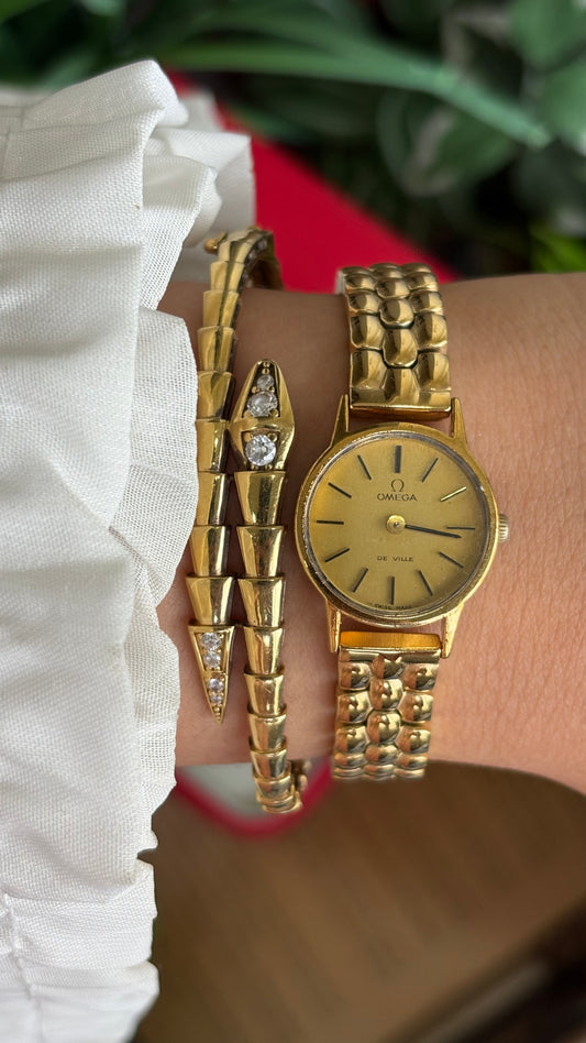 Vintage Dainty Omega Bracelet Women’s Watch in Gold Tone with Omega Box