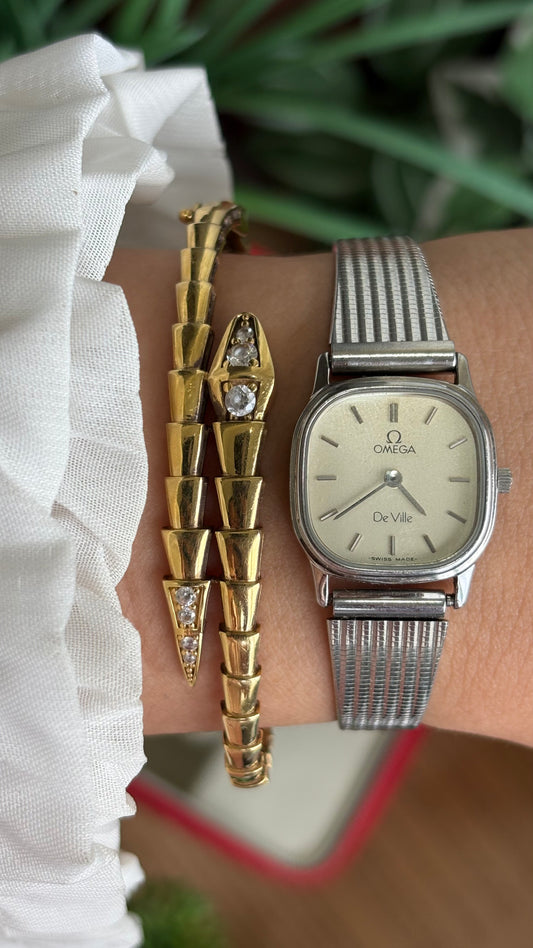 Vintage Omega De Ville Mini Tank Women’s Dress Watch in Silver Tone with Omega Box