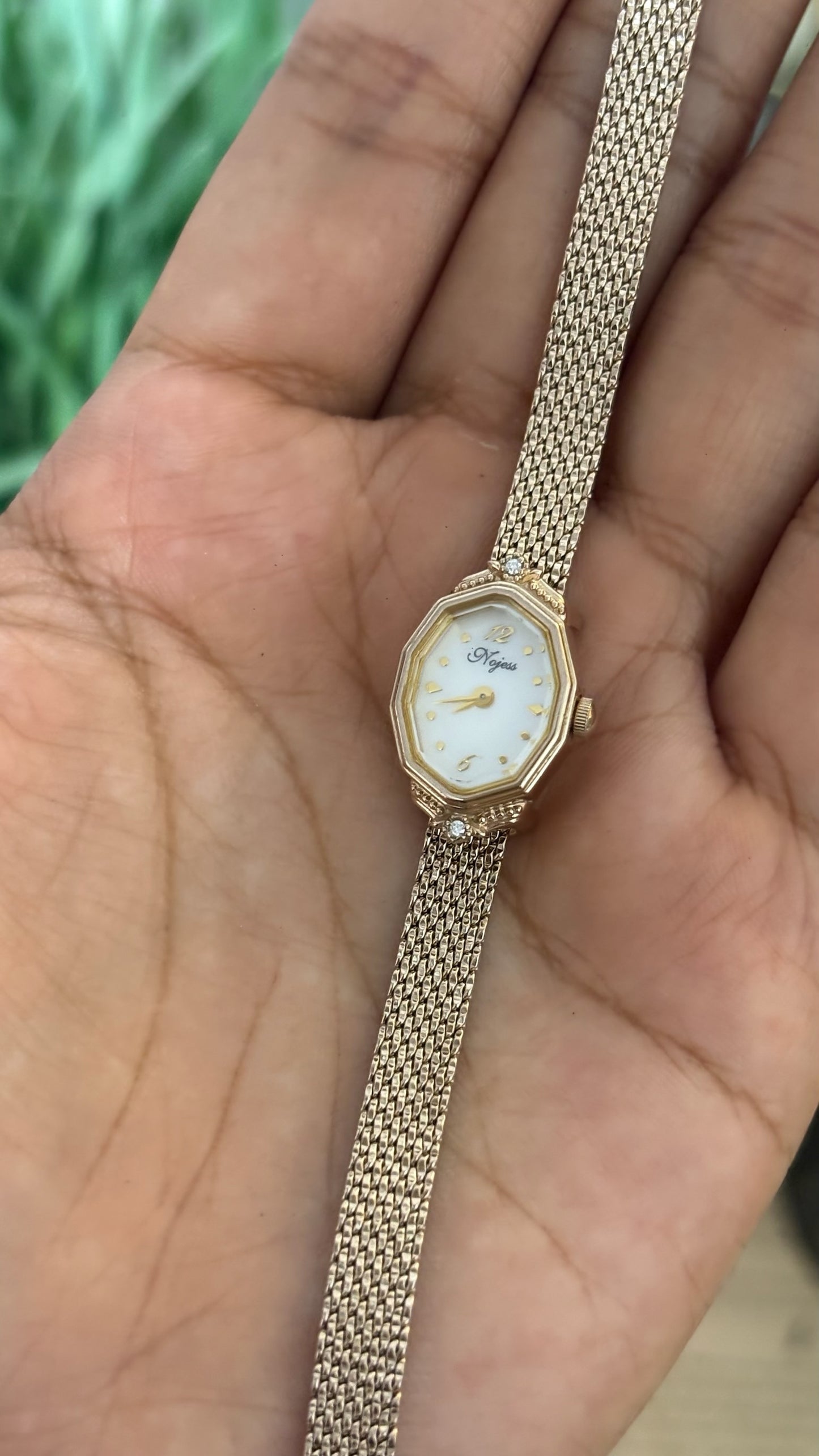 Vintage Nojess Octagonal Watch with Mesh Strap in Gold Tone Quartz