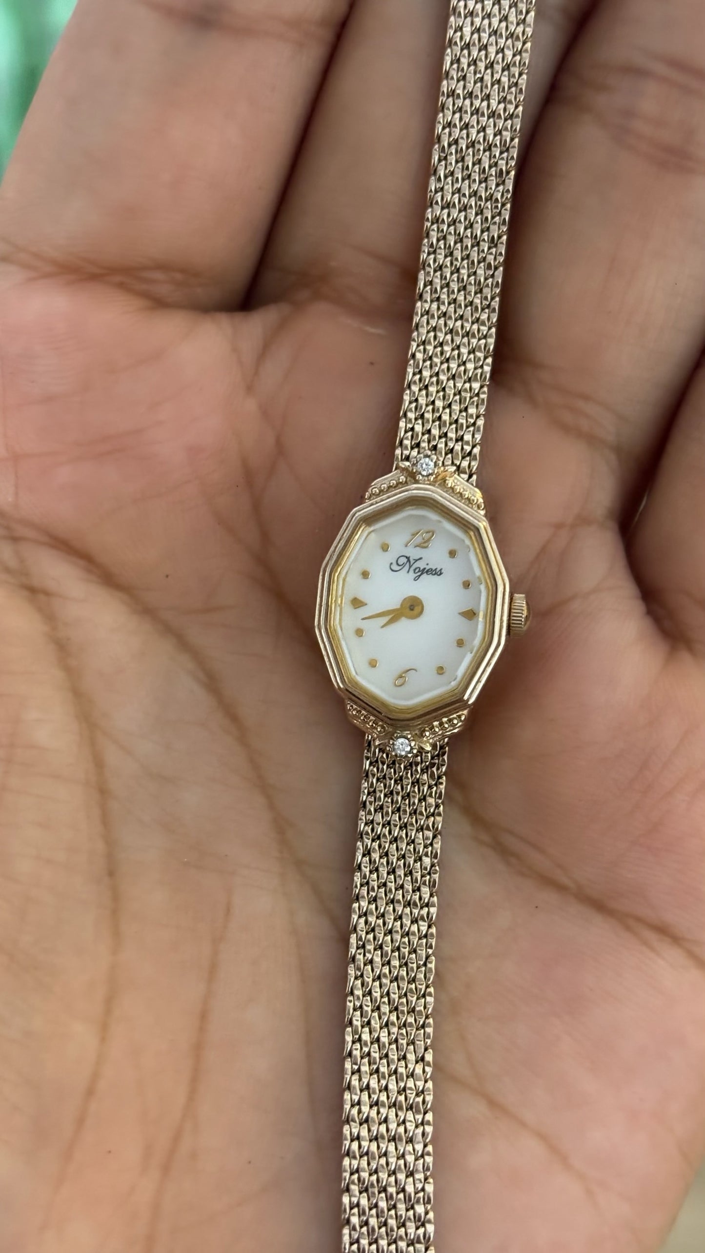Vintage Nojess Octagonal Watch with Mesh Strap in Gold Tone Quartz