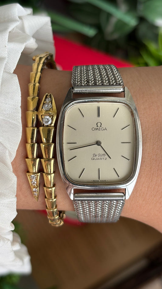 Vintage Omega De Ville Tank Men’s Dress Watch in Silver Tone with Omega Box
