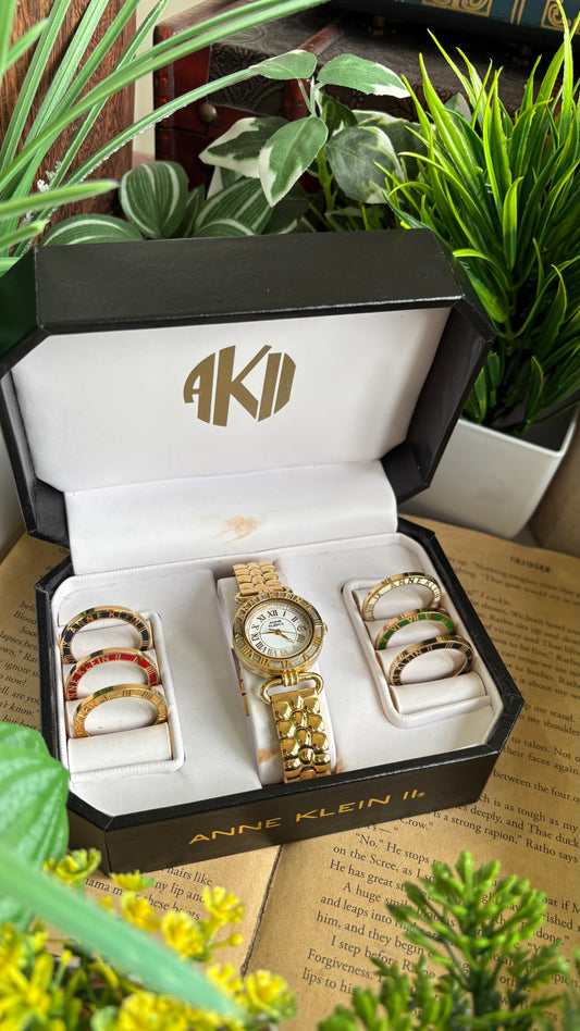 Vintage Anne Klein II Interchangeable Bezel Set Watch in Gold Tone
