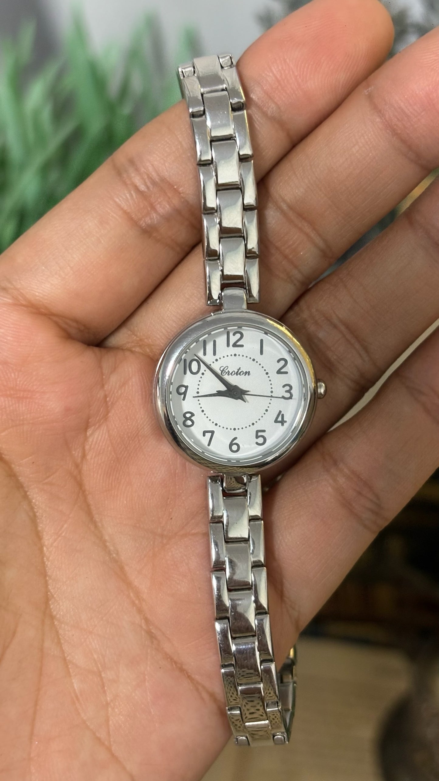 Vintage Croton Round Watch with Single-Link Bracelet in Silver Tone Quartz