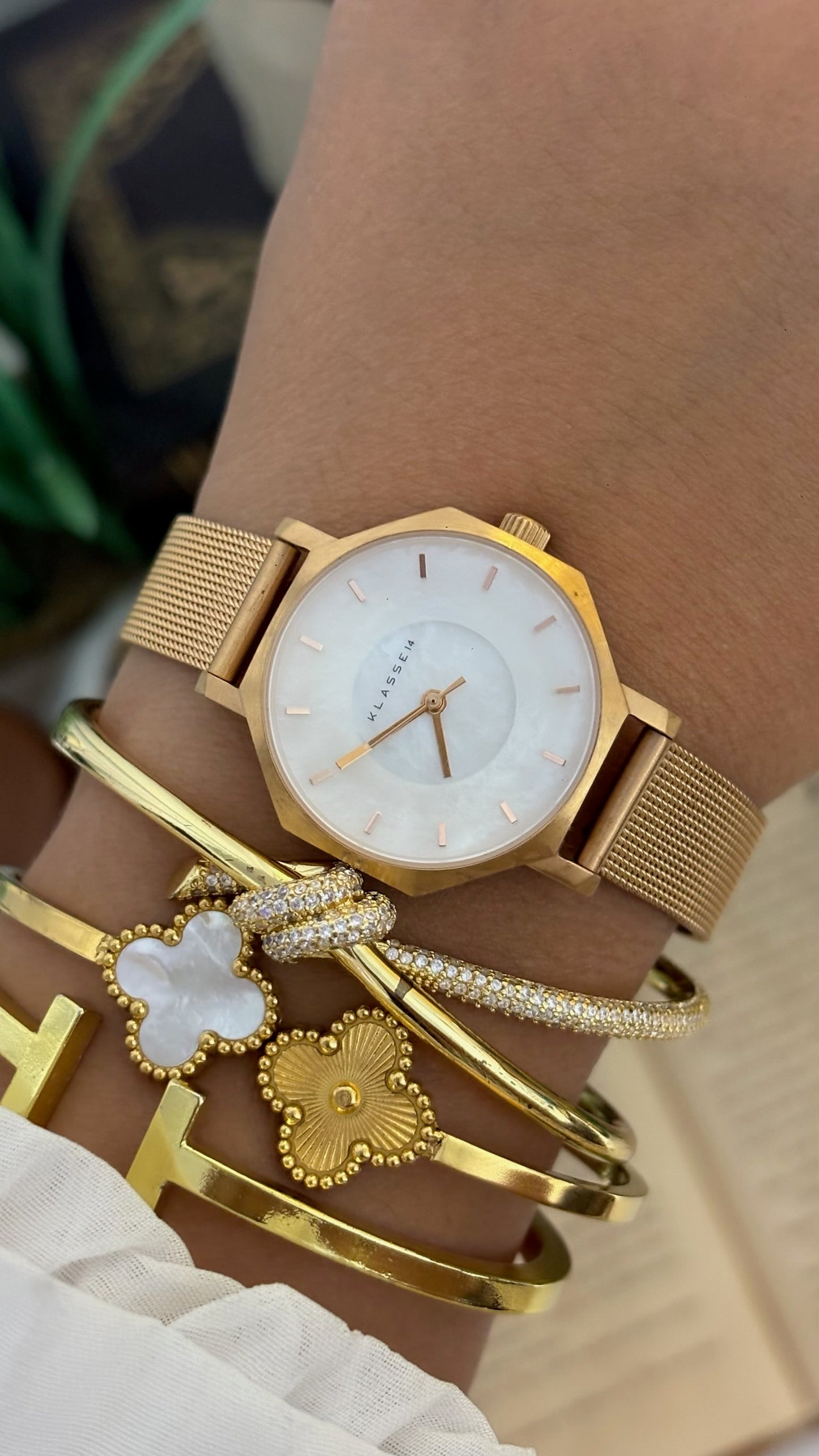 Vintage Klasse14 Volare Octagonal Watch with Mesh Strap in Gold Tone Quartz