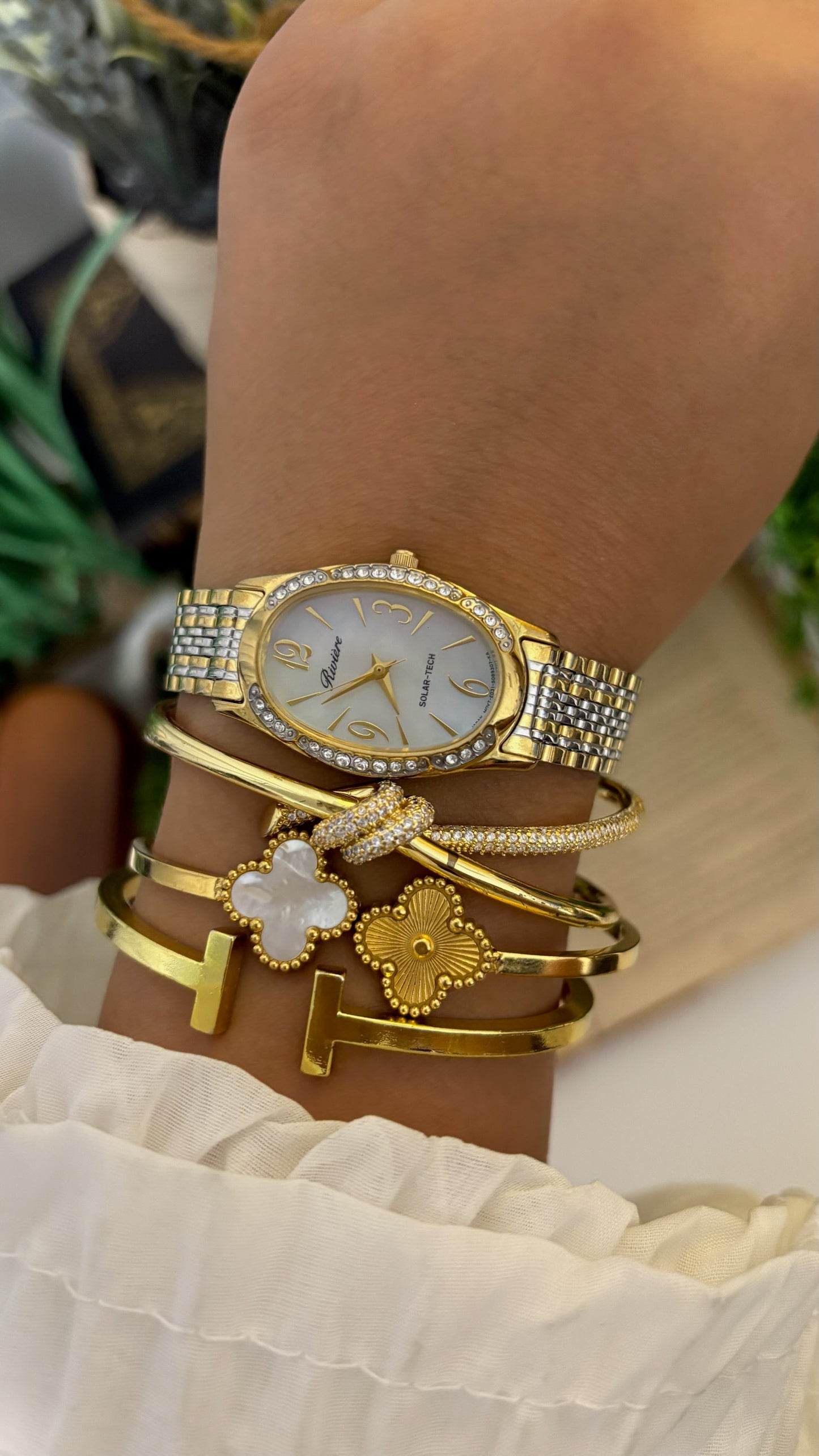 Vintage Citizen Riviere Oval Watch with Two-Tone Multi-Link Bracelet