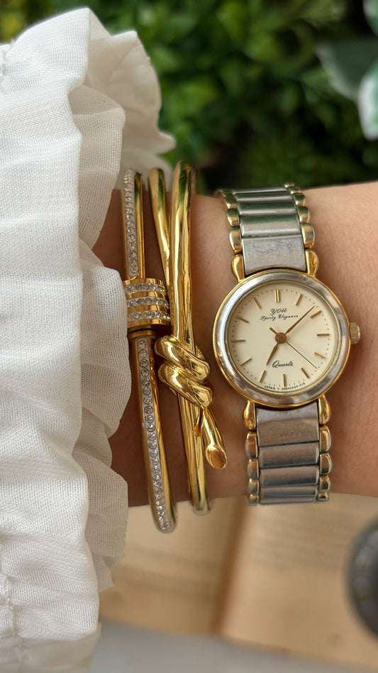 Vintage YOU Sporty Elegance by Orient Japan Classic Watch in Two-Tone Cream Dial Quartz