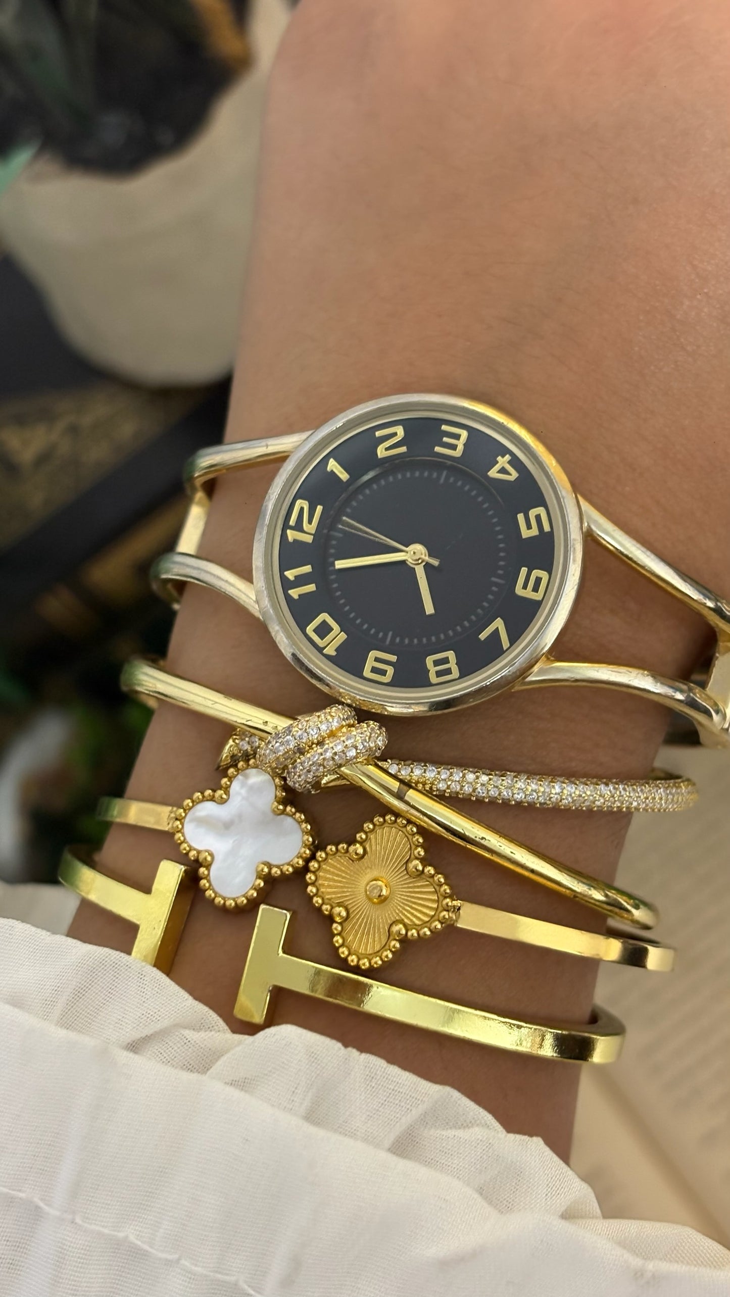 Vintage Jaxis Round Watch with Gold Tone Bangle Bracelet