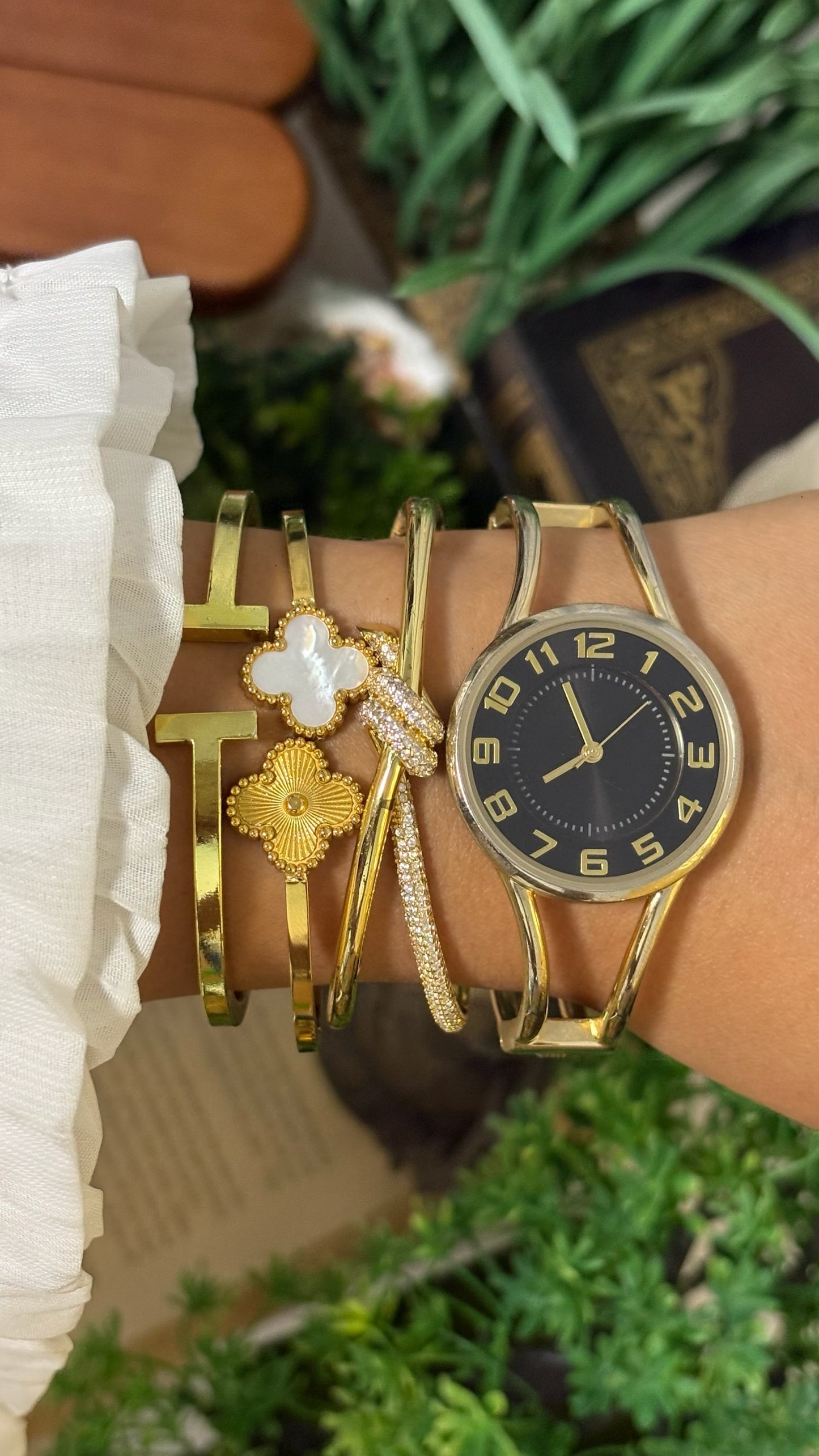 Vintage Jaxis Round Watch with Gold Tone Bangle Bracelet