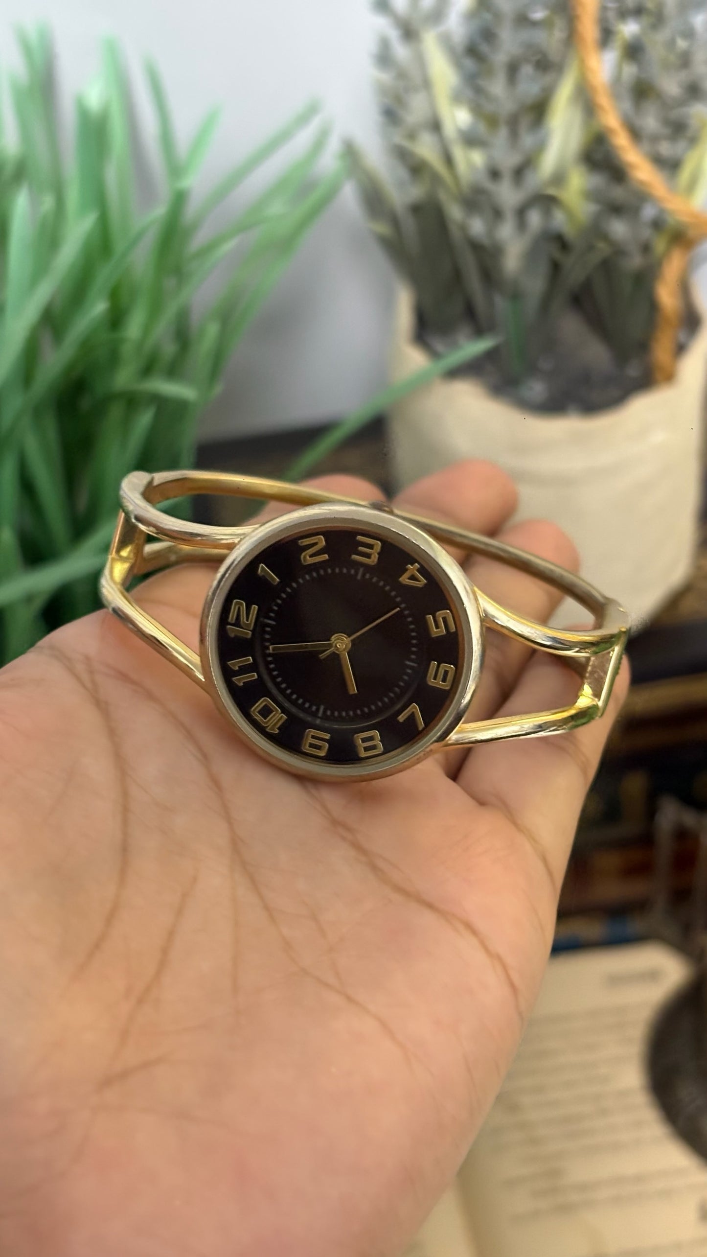 Vintage Jaxis Round Watch with Gold Tone Bangle Bracelet