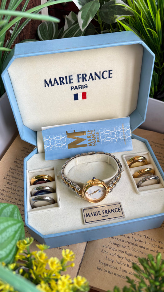 Extremely Rare Vintage Marie France Paris Interchangeable Bezel Set Watch in Two-Tone