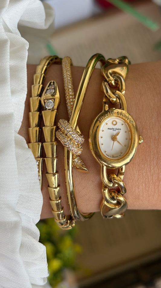 Vintage Marie Claire Paris Watch in Gold Tone Oval Dial