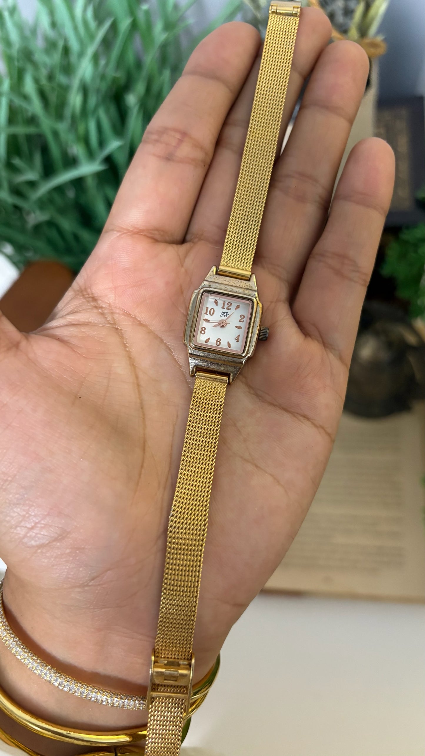 Vintage The Emporium Square Watch with Gold Tone Mesh Strap