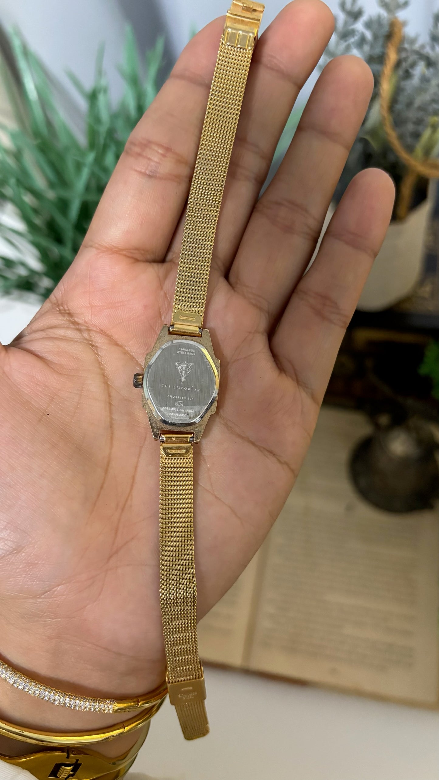 Vintage The Emporium Square Watch with Gold Tone Mesh Strap