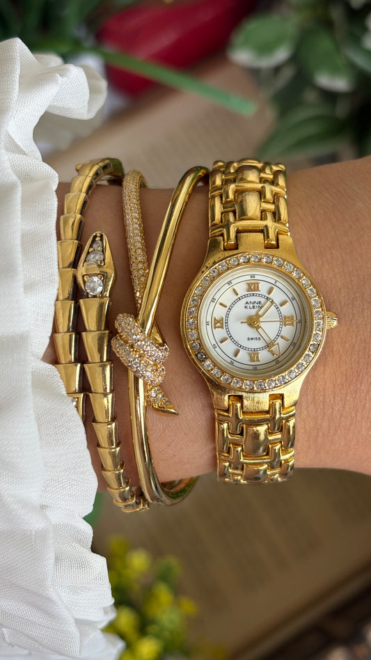 Vintage Anne Klein Bejeweled Watch in Gold Tone