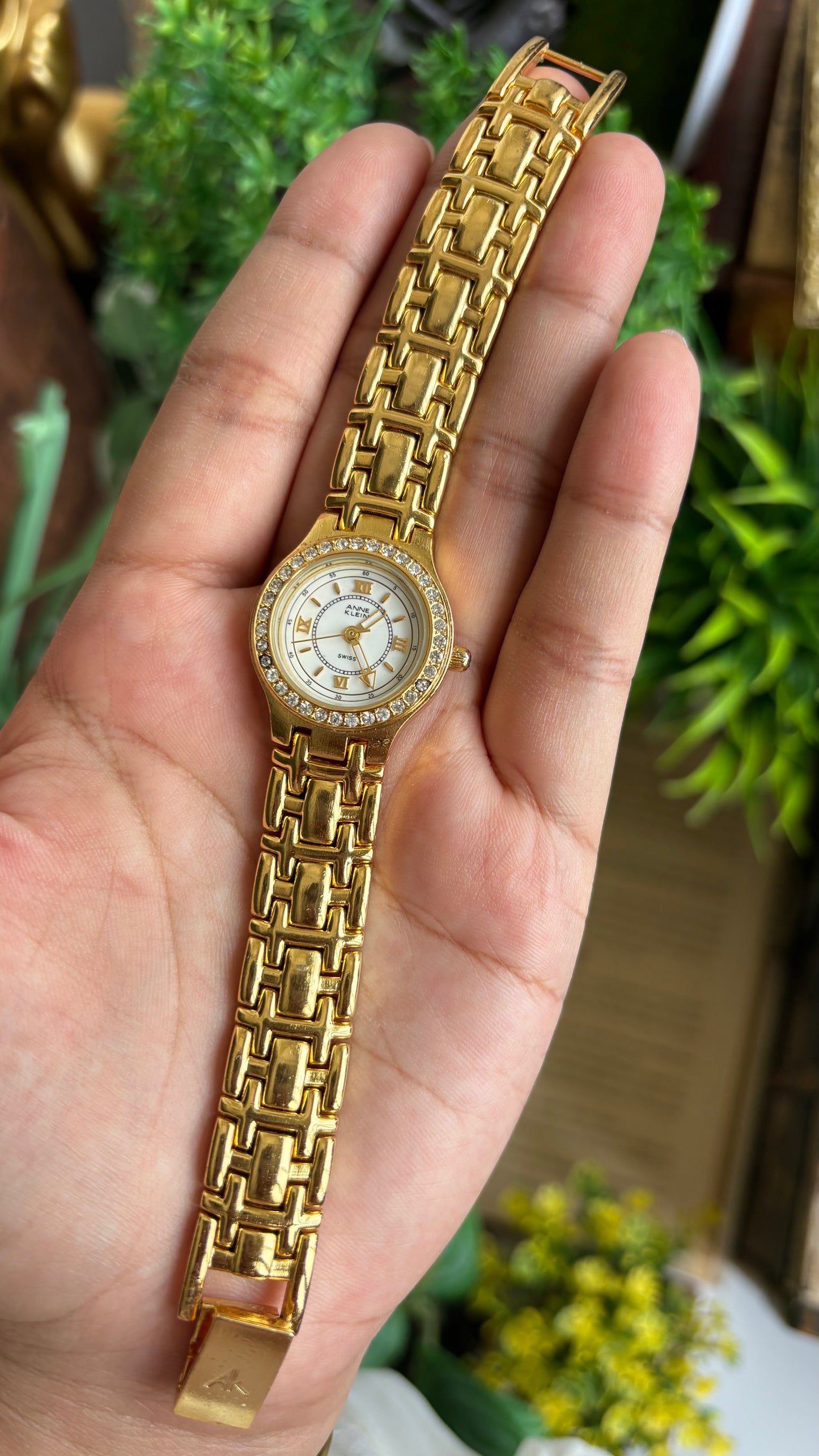 Vintage Anne Klein Bejeweled Watch in Gold Tone