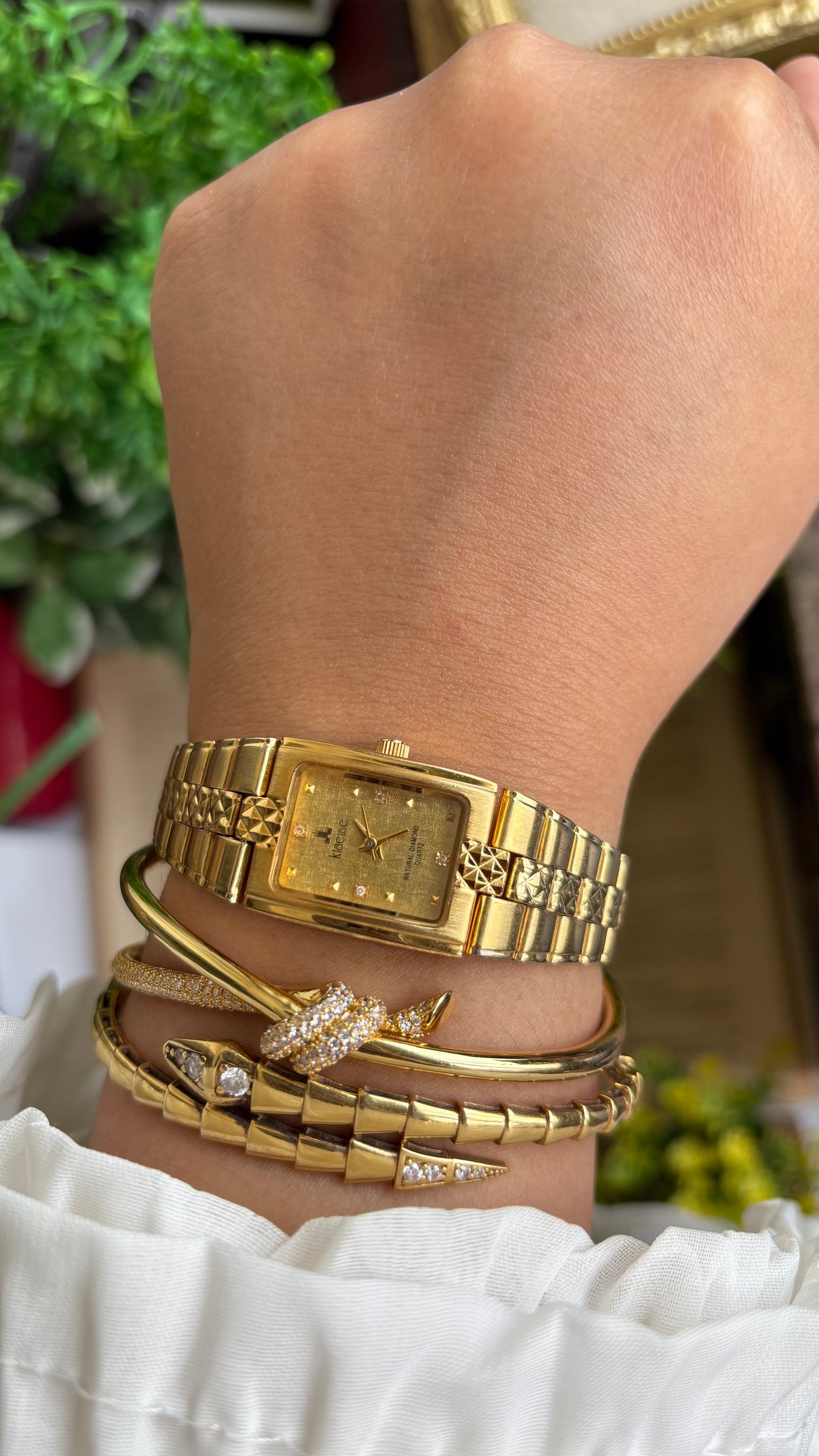 Vintage Klaeuse Watch in Gold Tone with Natural Diamonds