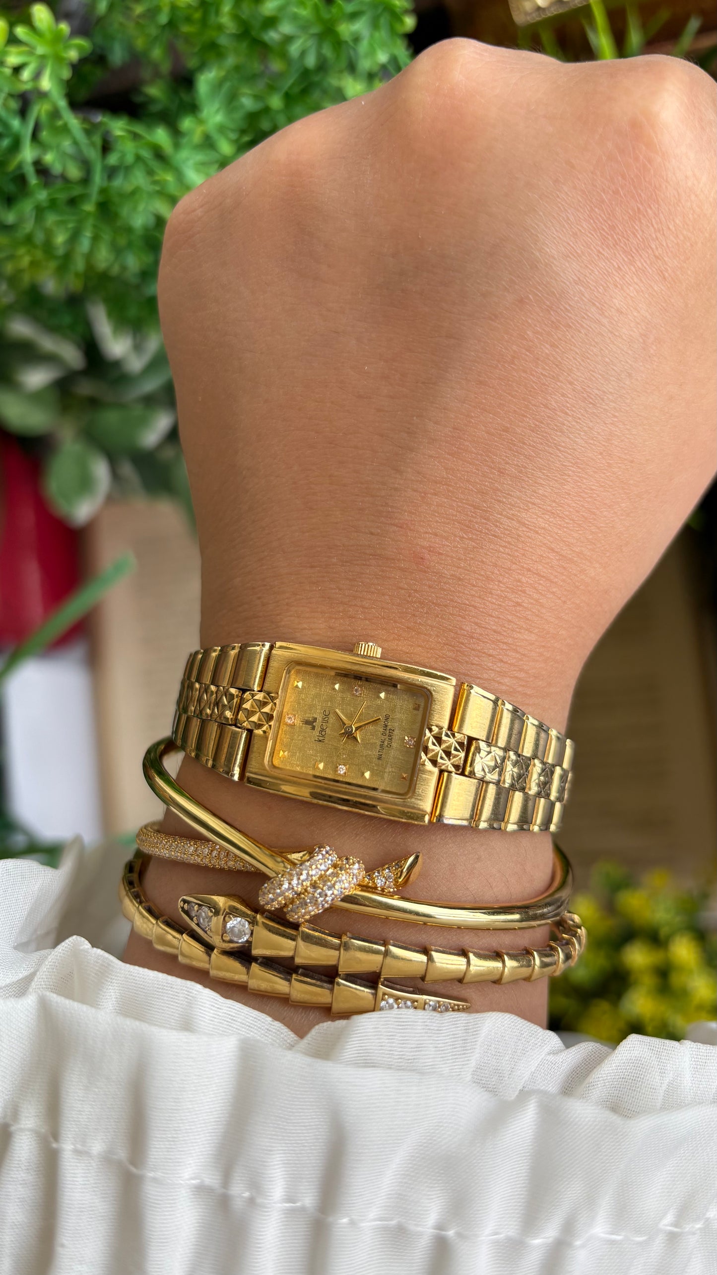 Vintage Klaeuse Watch in Gold Tone with Natural Diamonds