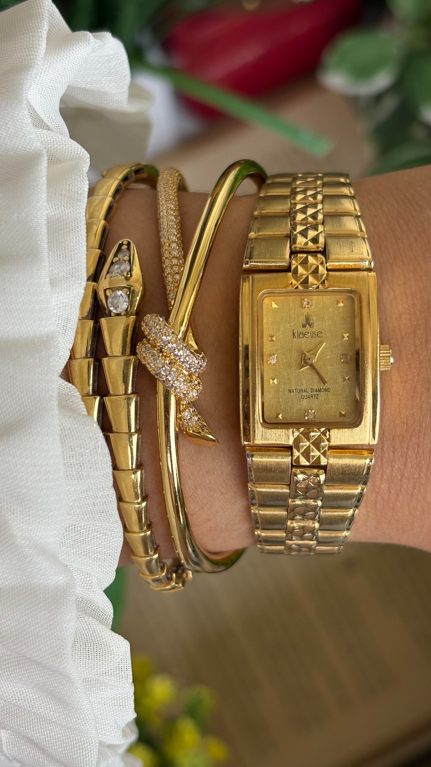 Vintage Klaeuse Watch in Gold Tone with Natural Diamonds