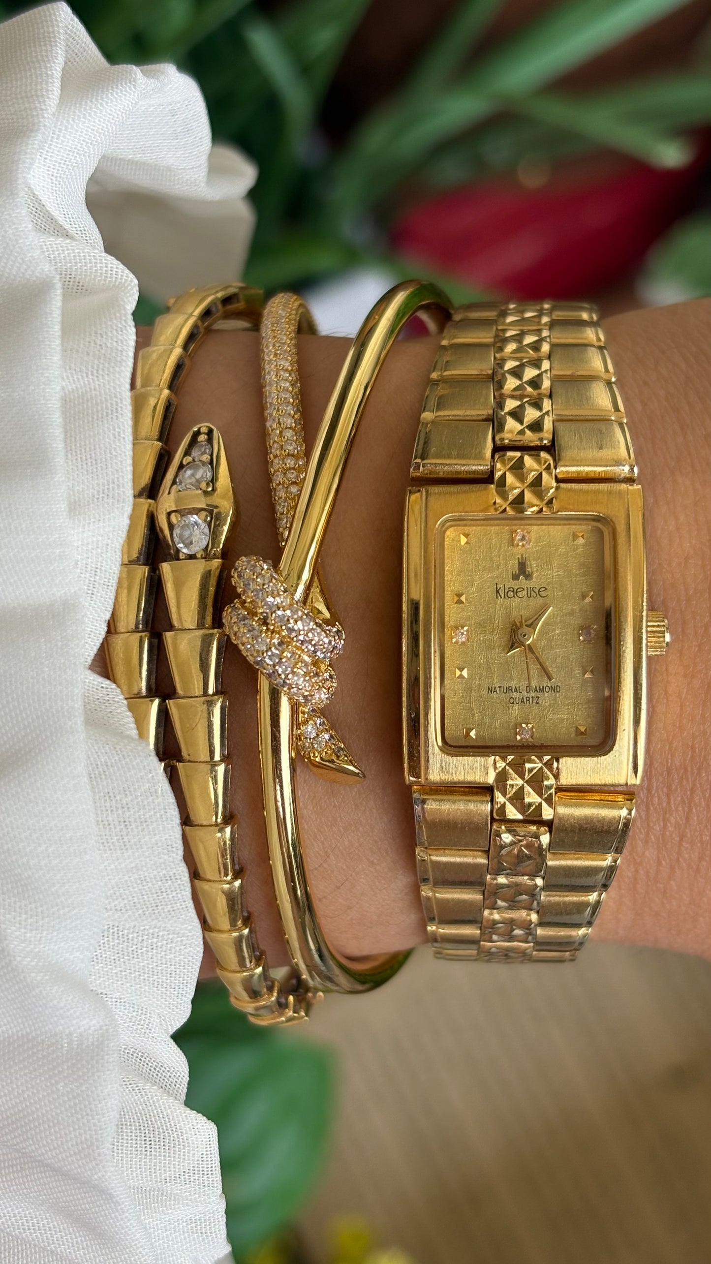 Vintage Klaeuse Watch in Gold Tone with Natural Diamonds