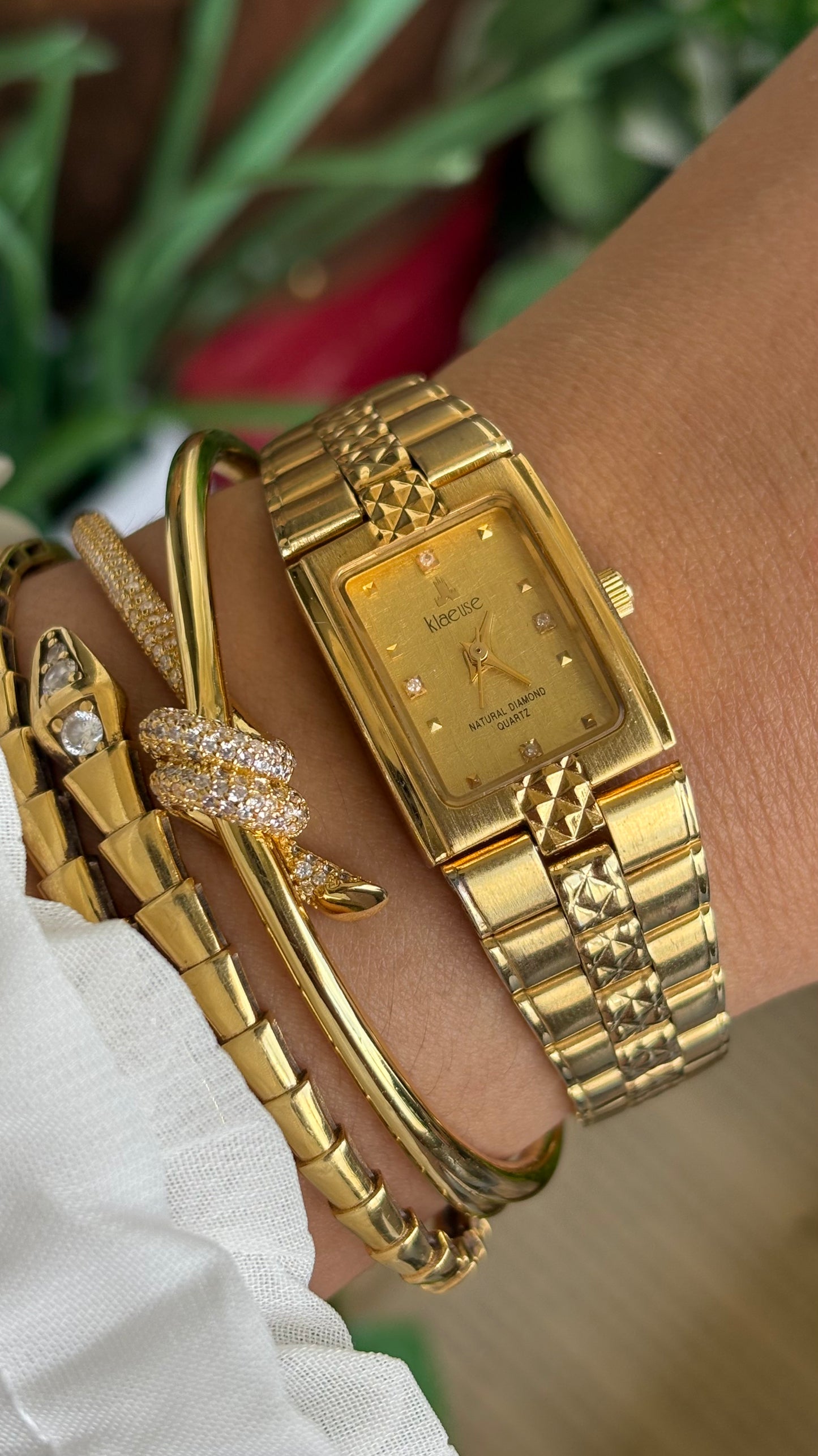 Vintage Klaeuse Watch in Gold Tone with Natural Diamonds