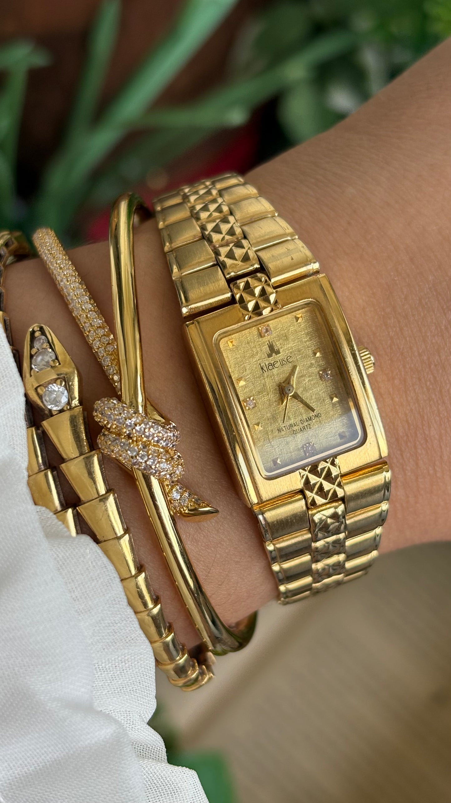 Vintage Klaeuse Watch in Gold Tone with Natural Diamonds