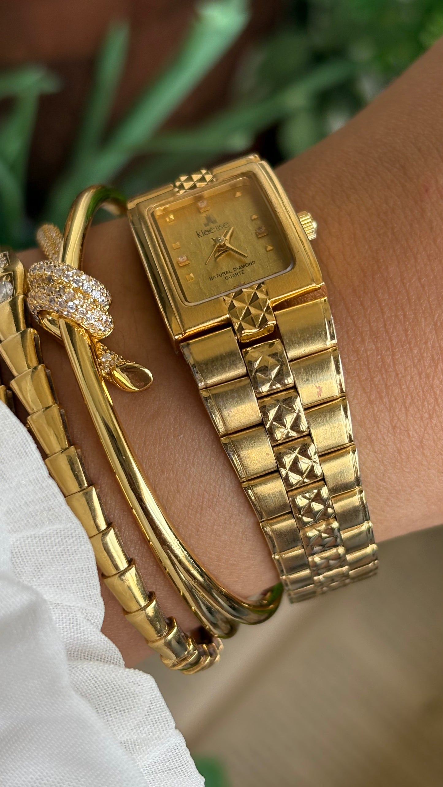 Vintage Klaeuse Watch in Gold Tone with Natural Diamonds