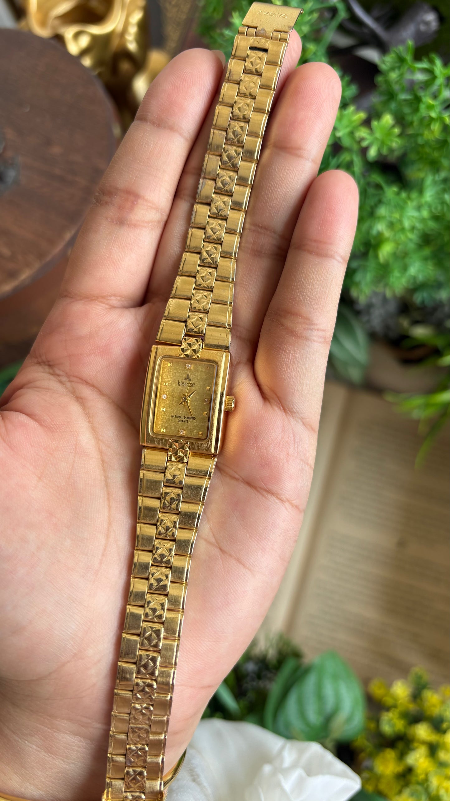 Vintage Klaeuse Watch in Gold Tone with Natural Diamonds