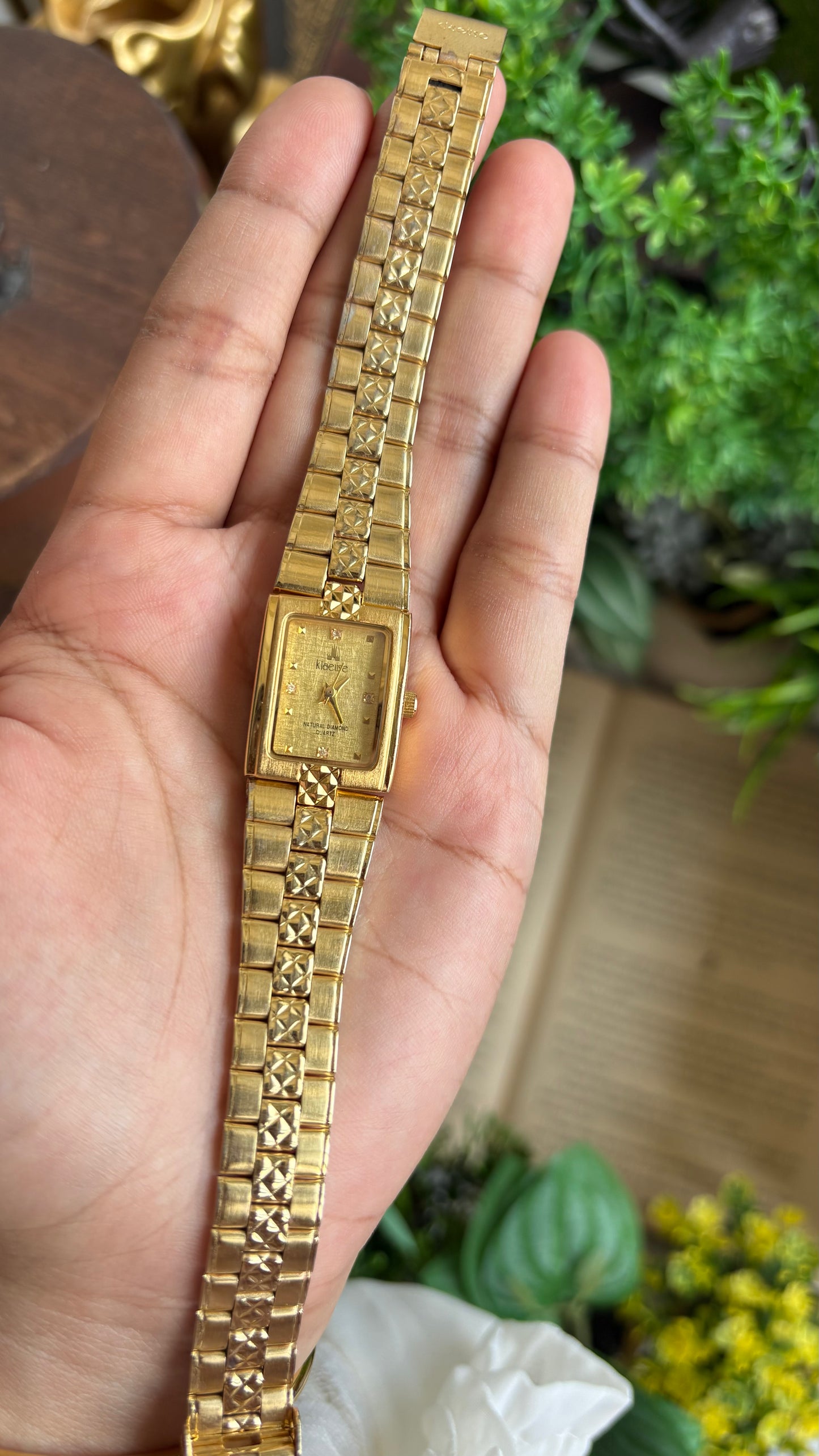 Vintage Klaeuse Watch in Gold Tone with Natural Diamonds