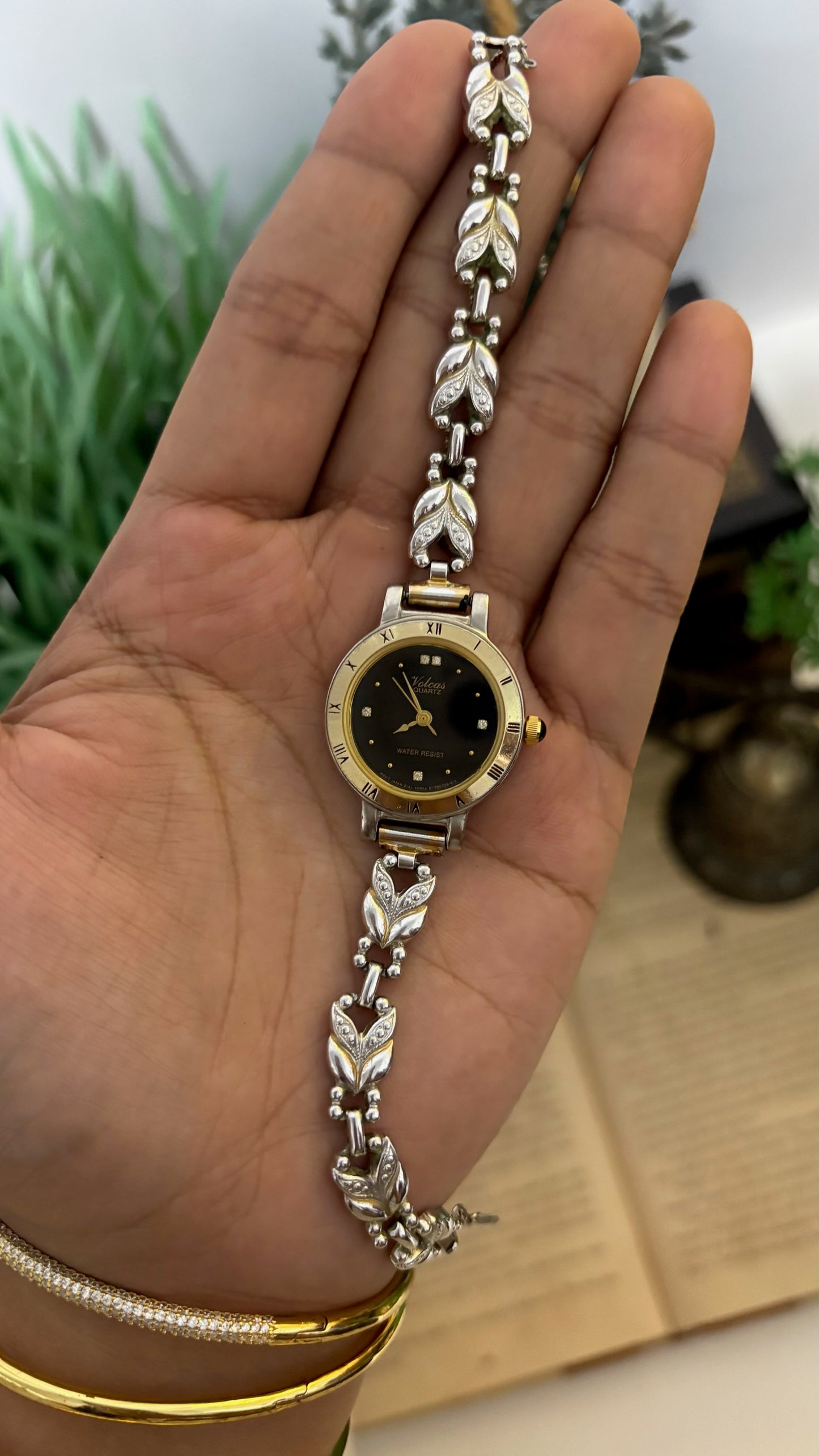 Vintage Volcas Two-Tone Watch with Leaf-Link Bracelet