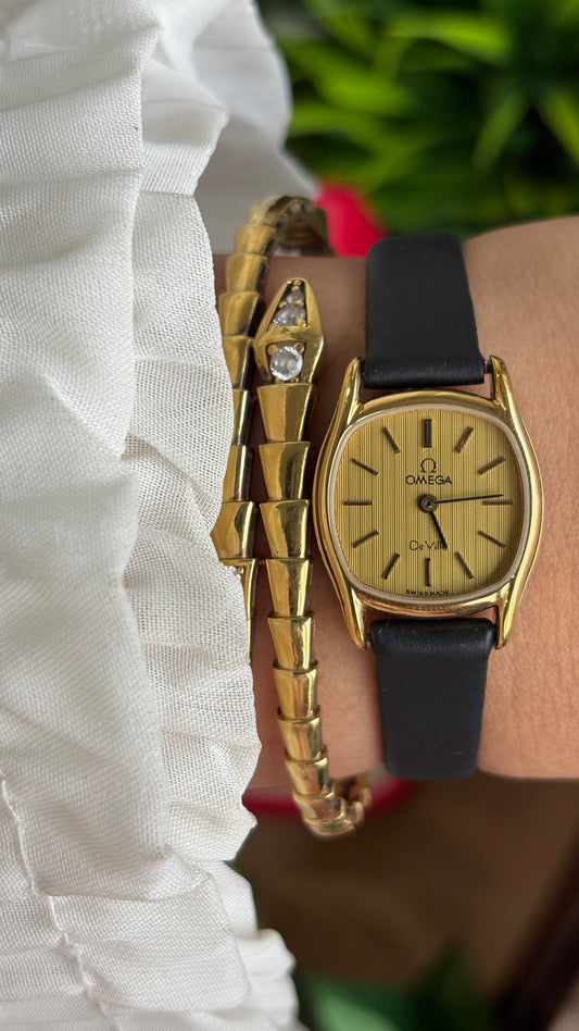 Vintage Omega De Ville Watch in Black Leather Strap with Omega Box
