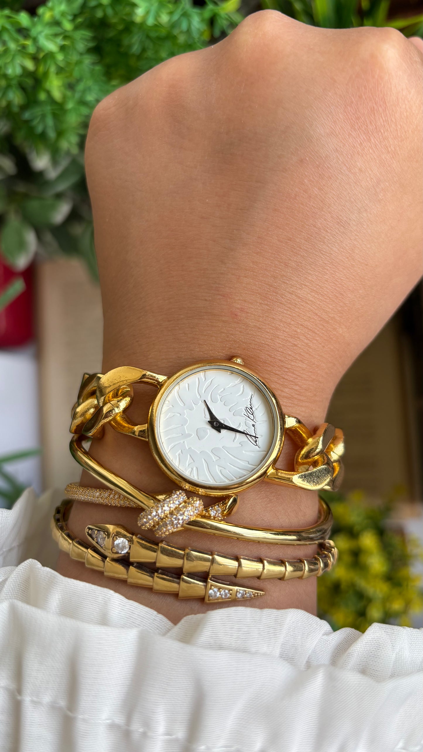 Vintage Anne Klein Chain Bracelet Watch in Gold Tone
