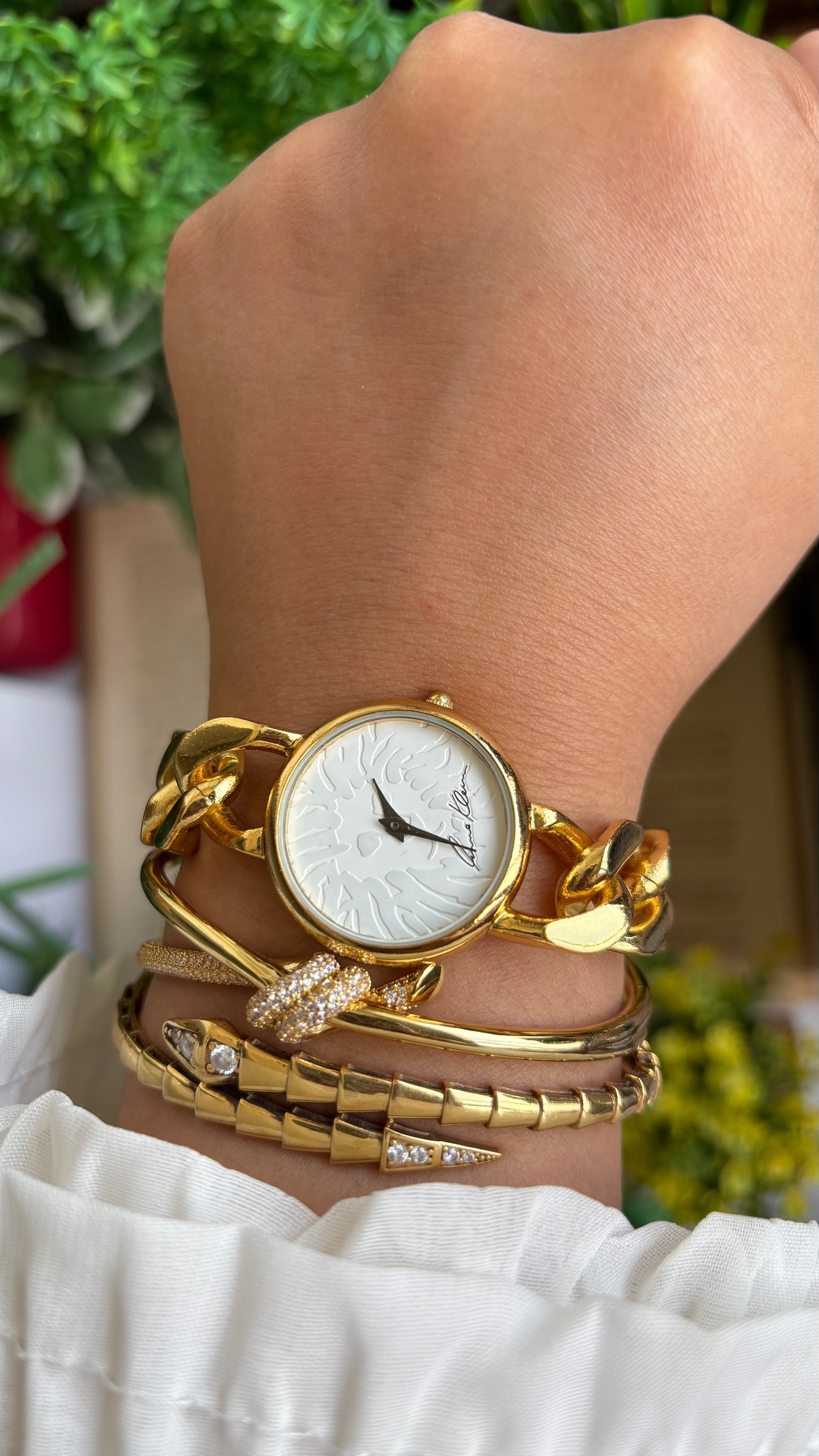Vintage Anne Klein Chain Bracelet Watch in Gold Tone