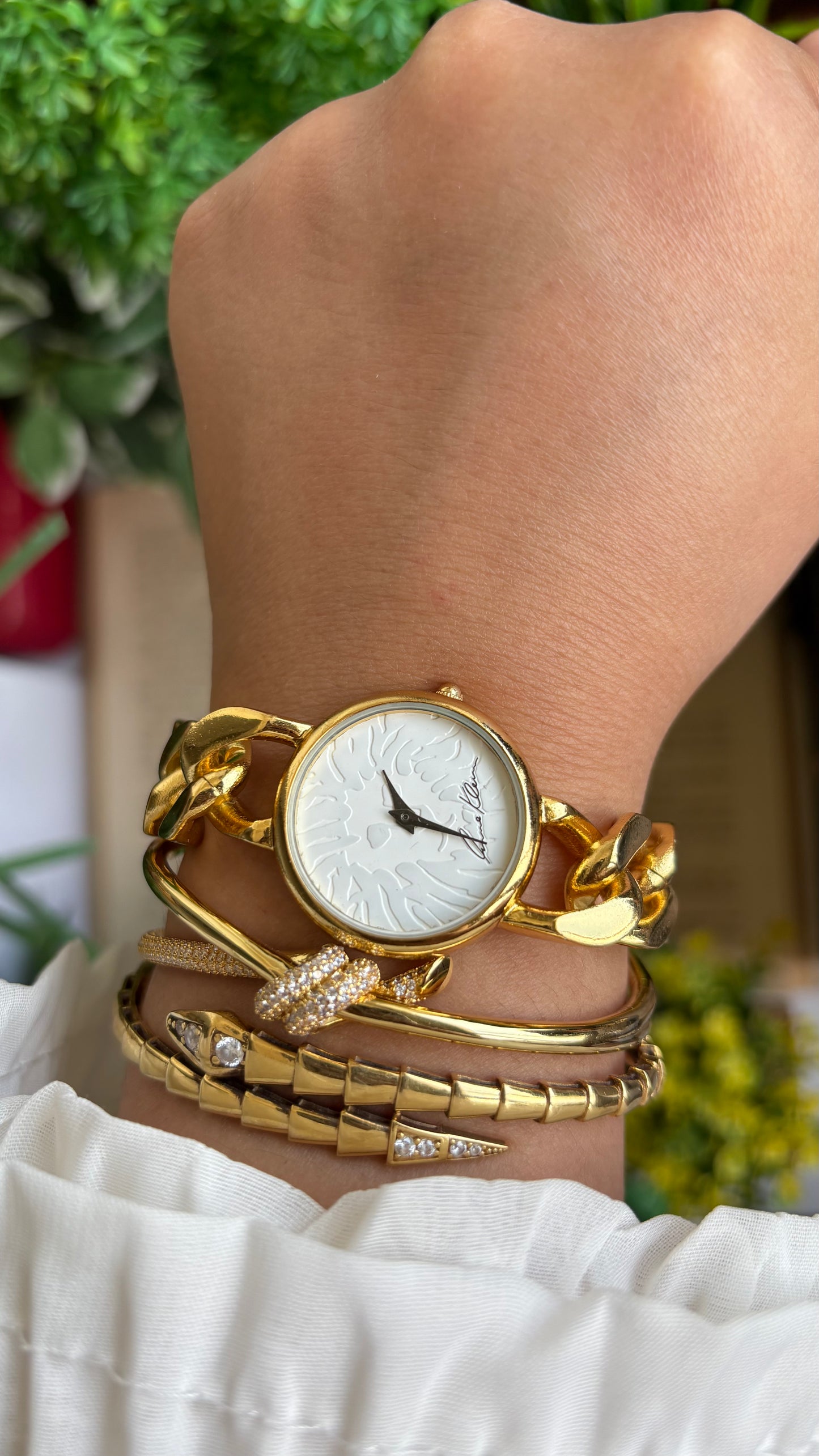 Vintage Anne Klein Chain Bracelet Watch in Gold Tone