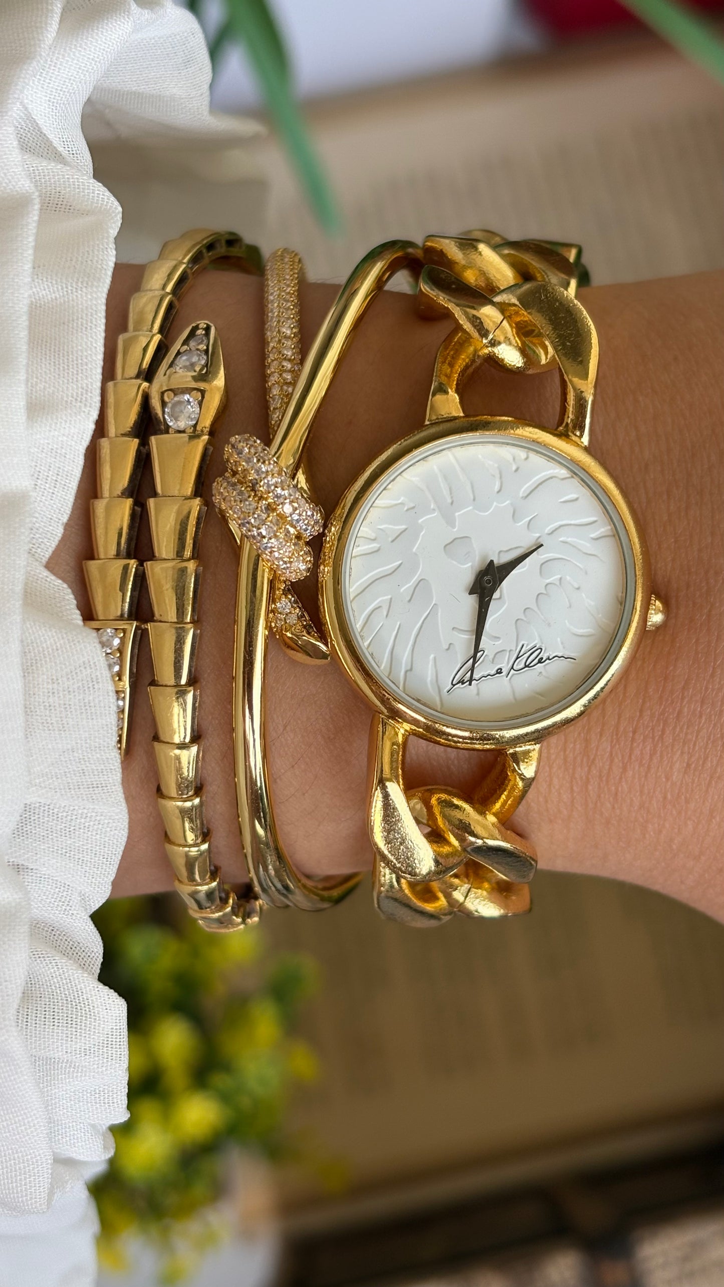 Vintage Anne Klein Chain Bracelet Watch in Gold Tone