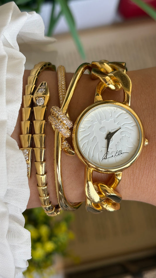 Vintage Anne Klein Chain Bracelet Watch in Gold Tone