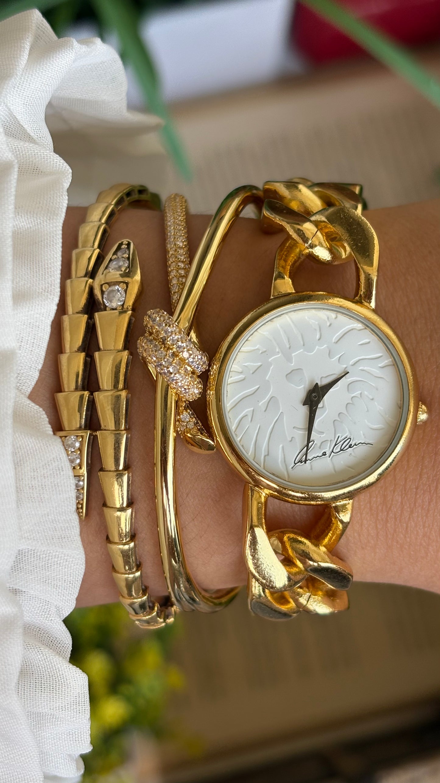 Vintage Anne Klein Chain Bracelet Watch in Gold Tone