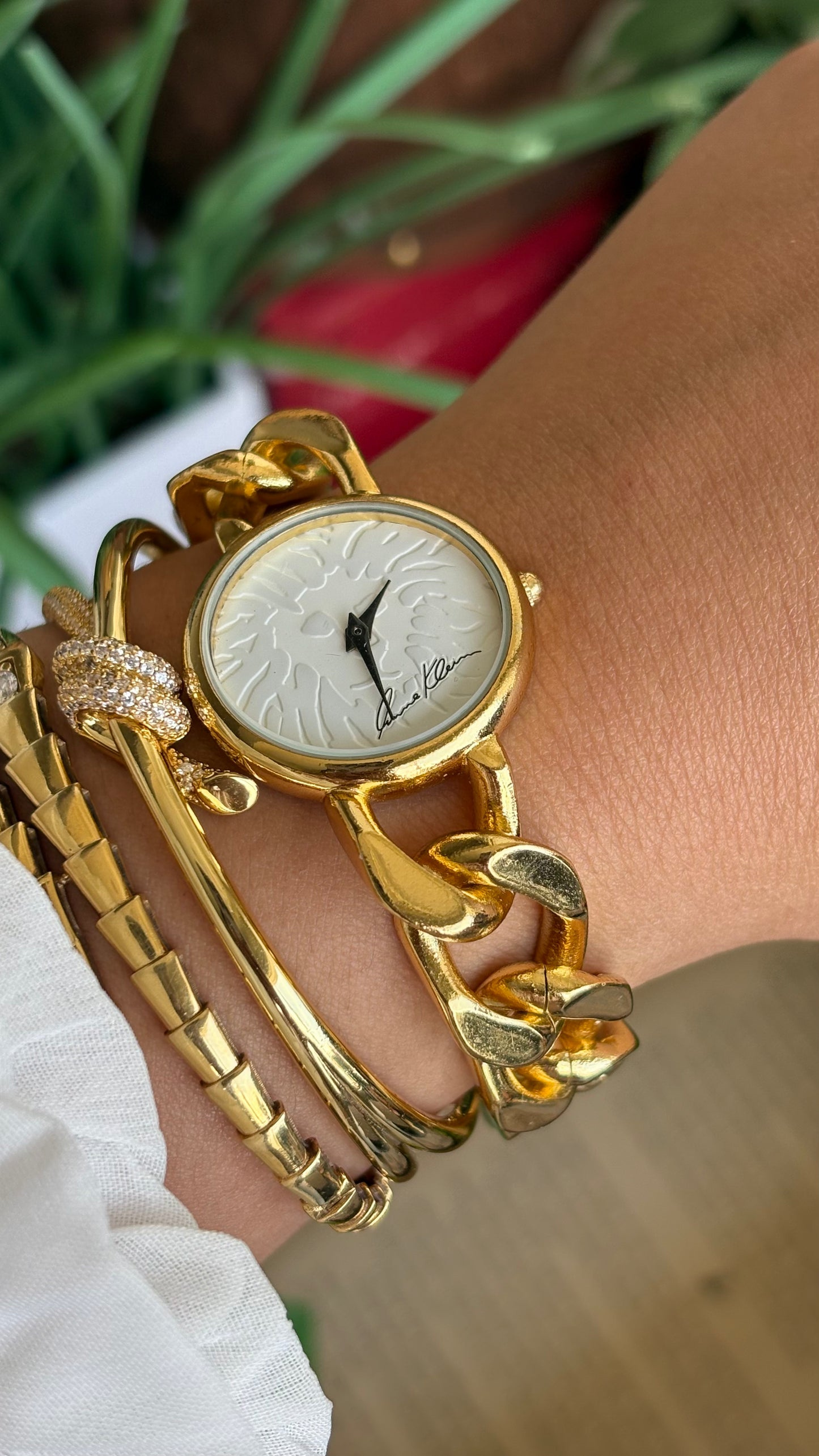 Vintage Anne Klein Chain Bracelet Watch in Gold Tone