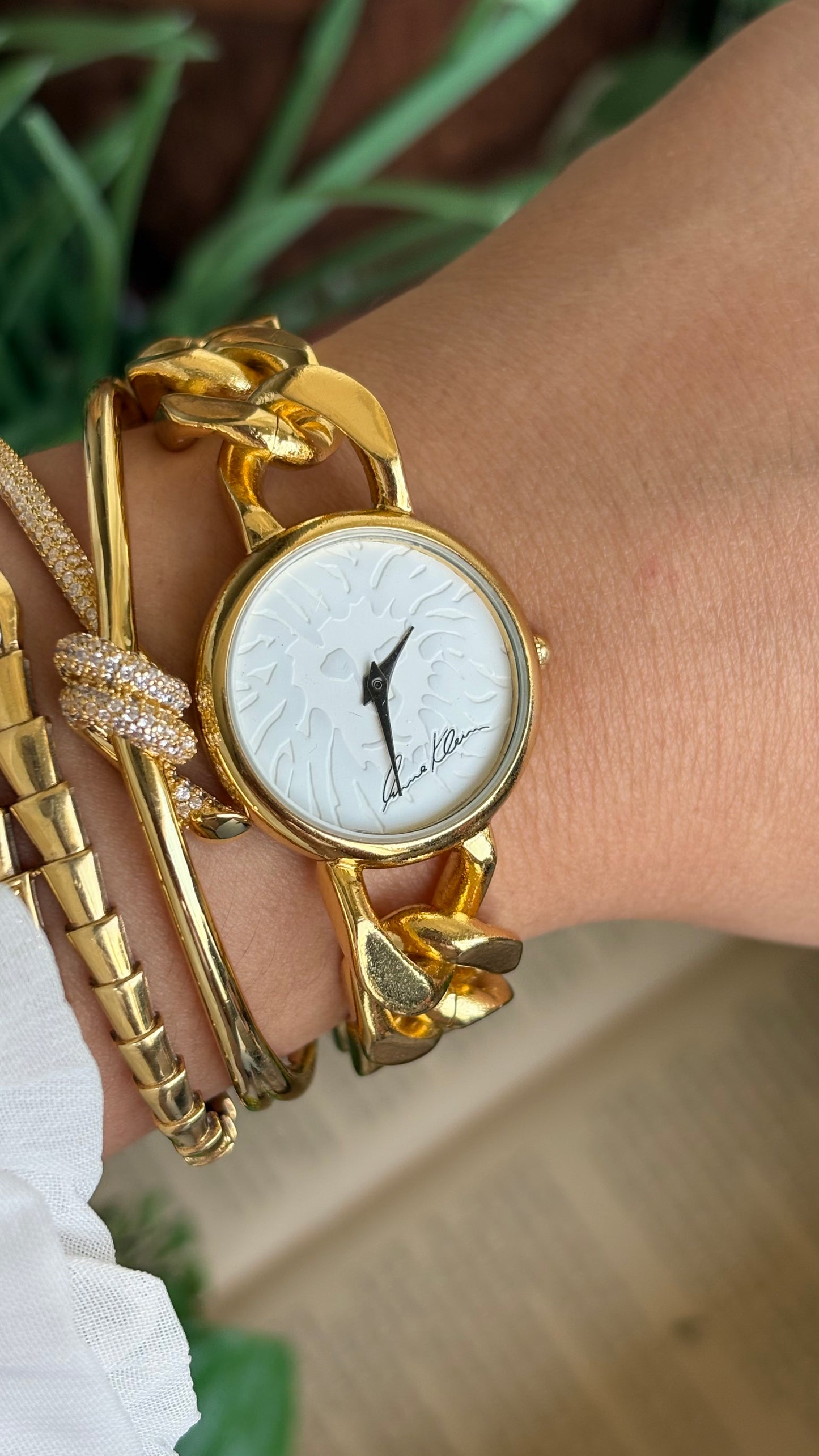 Vintage Anne Klein Chain Bracelet Watch in Gold Tone
