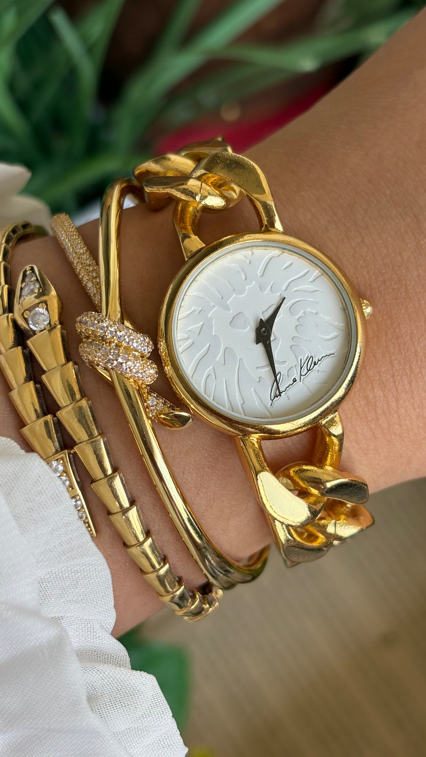 Vintage Anne Klein Chain Bracelet Watch in Gold Tone