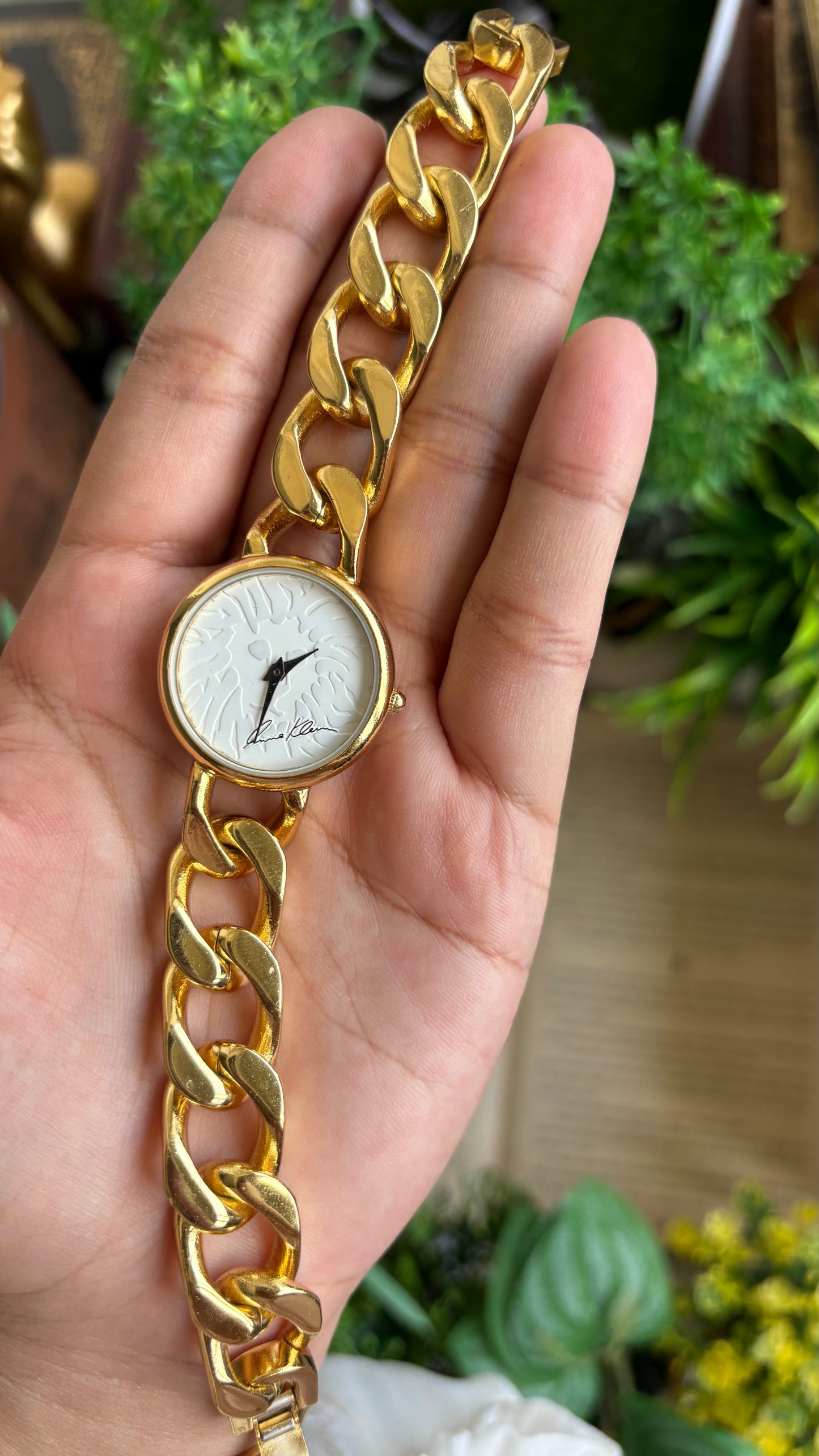 Vintage Anne Klein Chain Bracelet Watch in Gold Tone