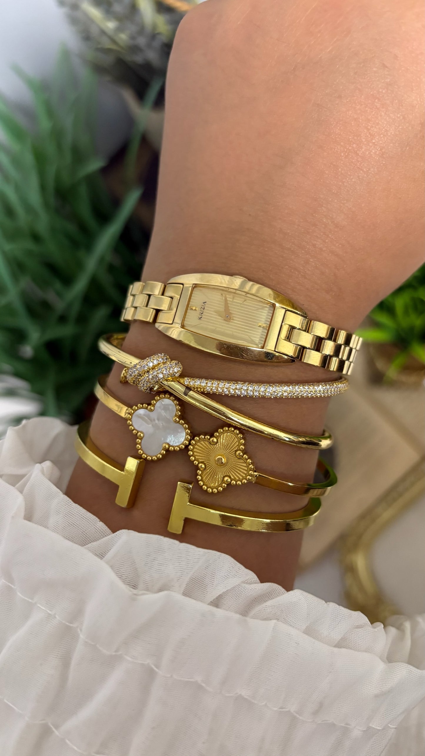 Vintage Krizia Tonneau Watch with Gold Tone Link Bracelet