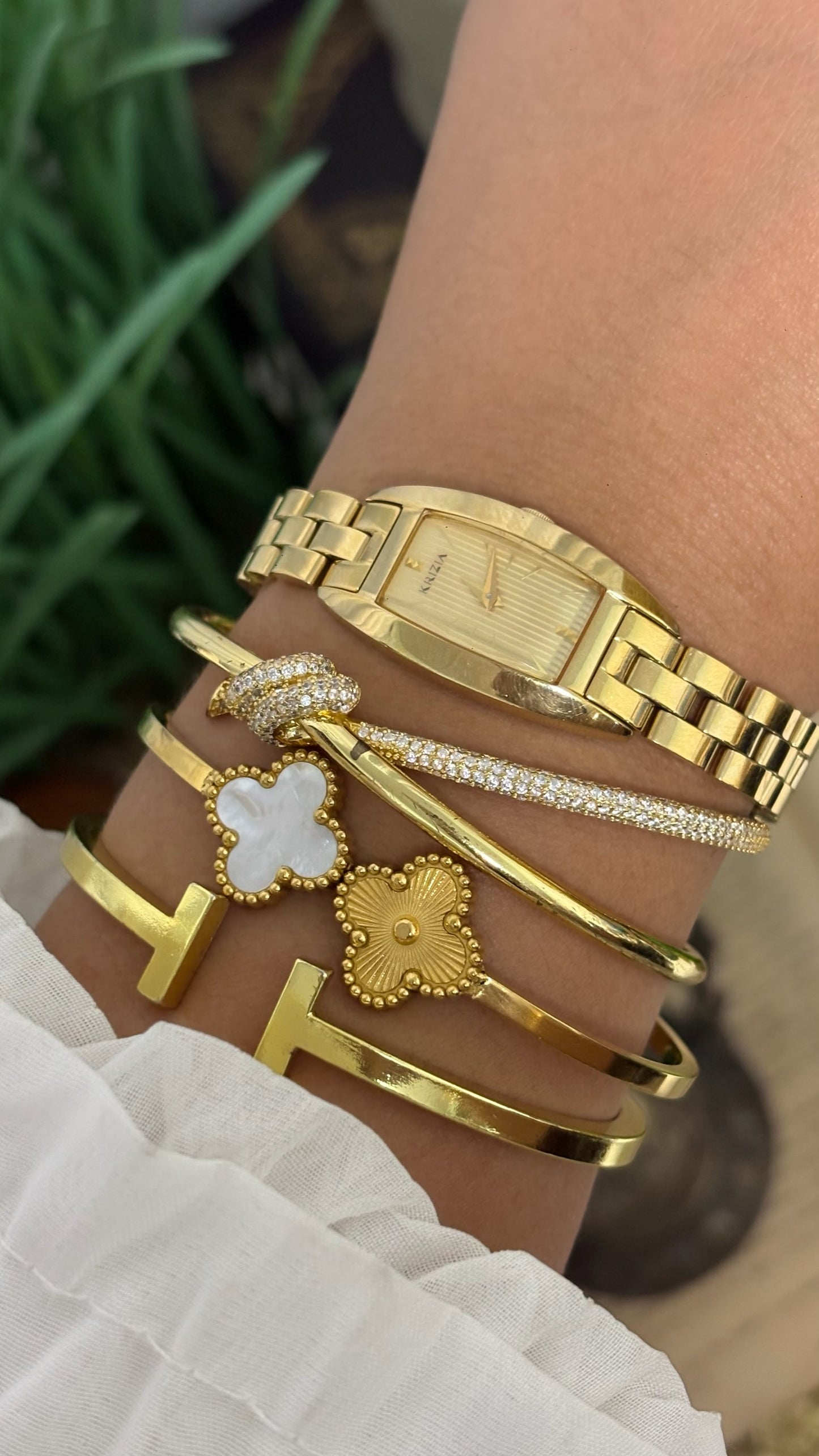 Vintage Krizia Tonneau Watch with Gold Tone Link Bracelet