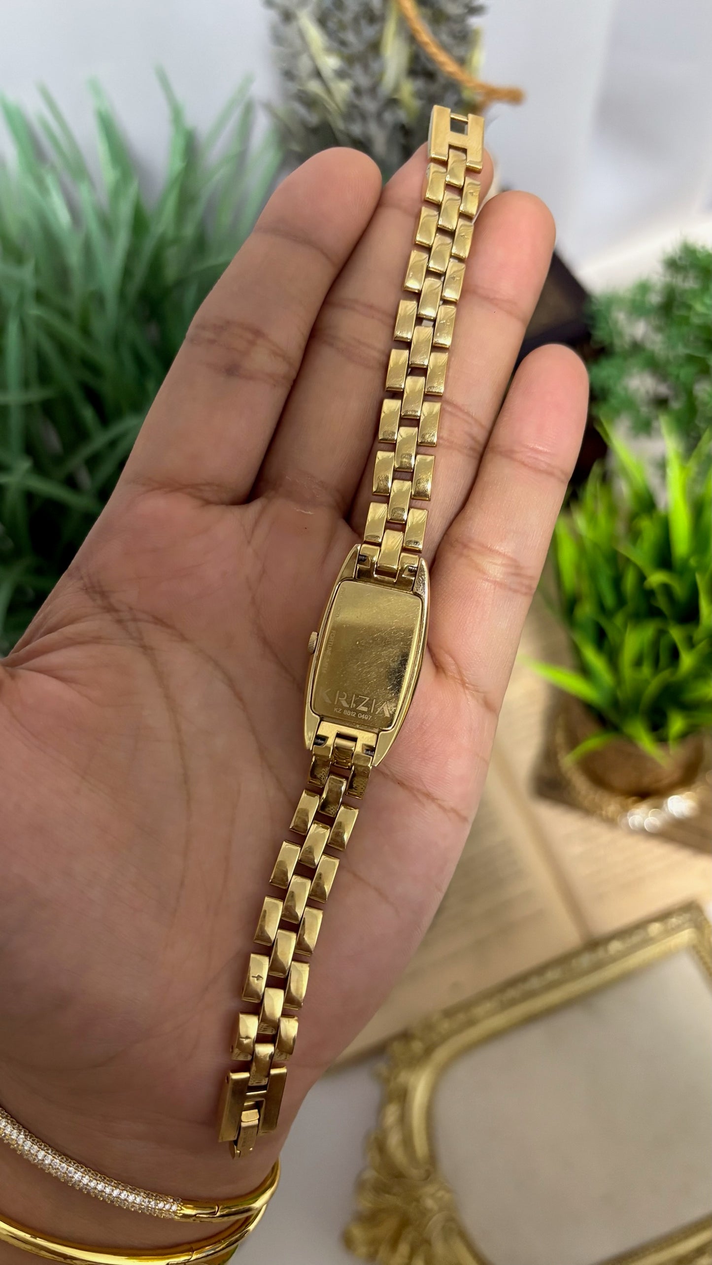 Vintage Krizia Tonneau Watch with Gold Tone Link Bracelet
