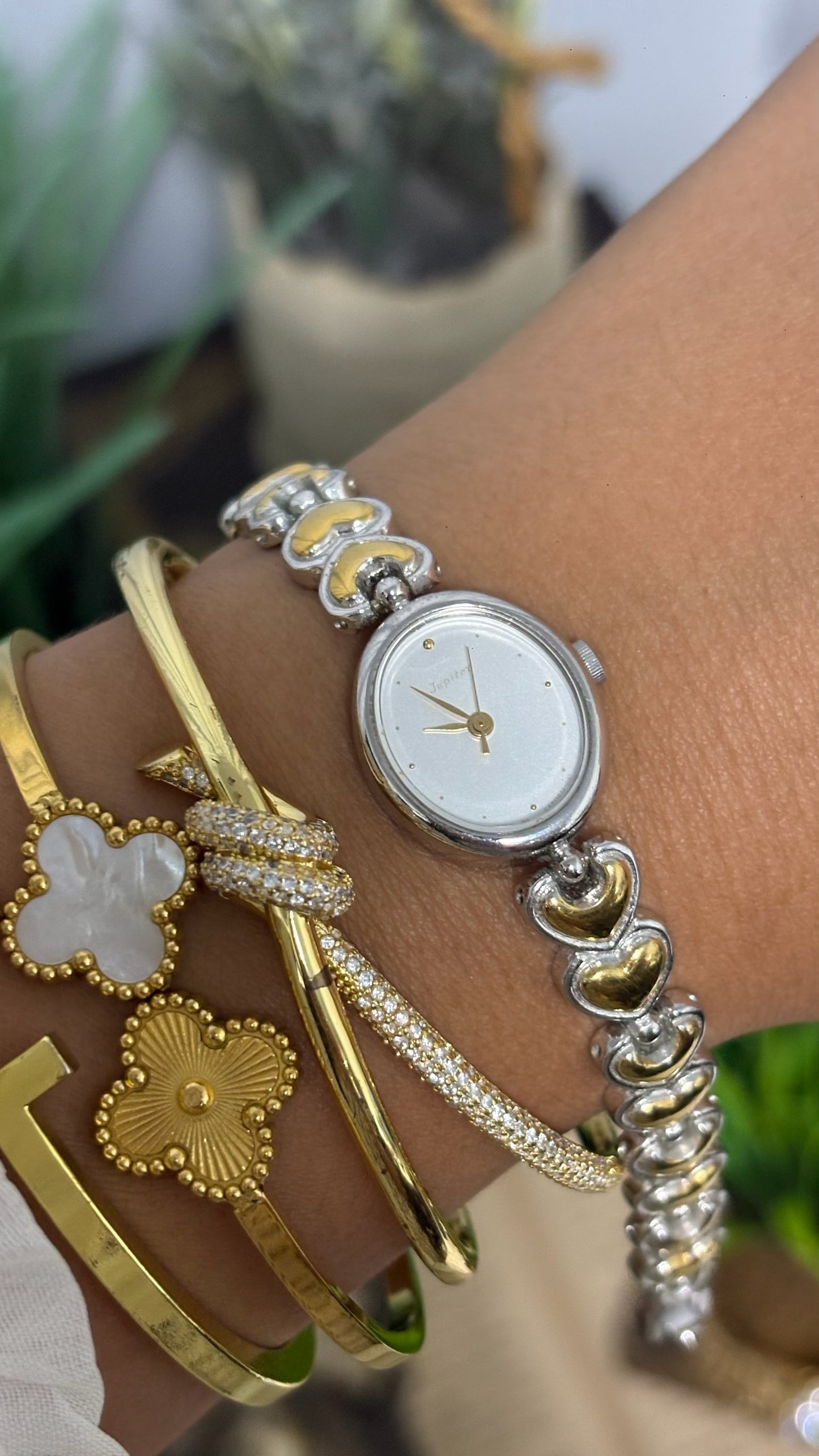 Vintage Orient Jupiter Oval Watch with Two-Tone Heart Link Bracelet