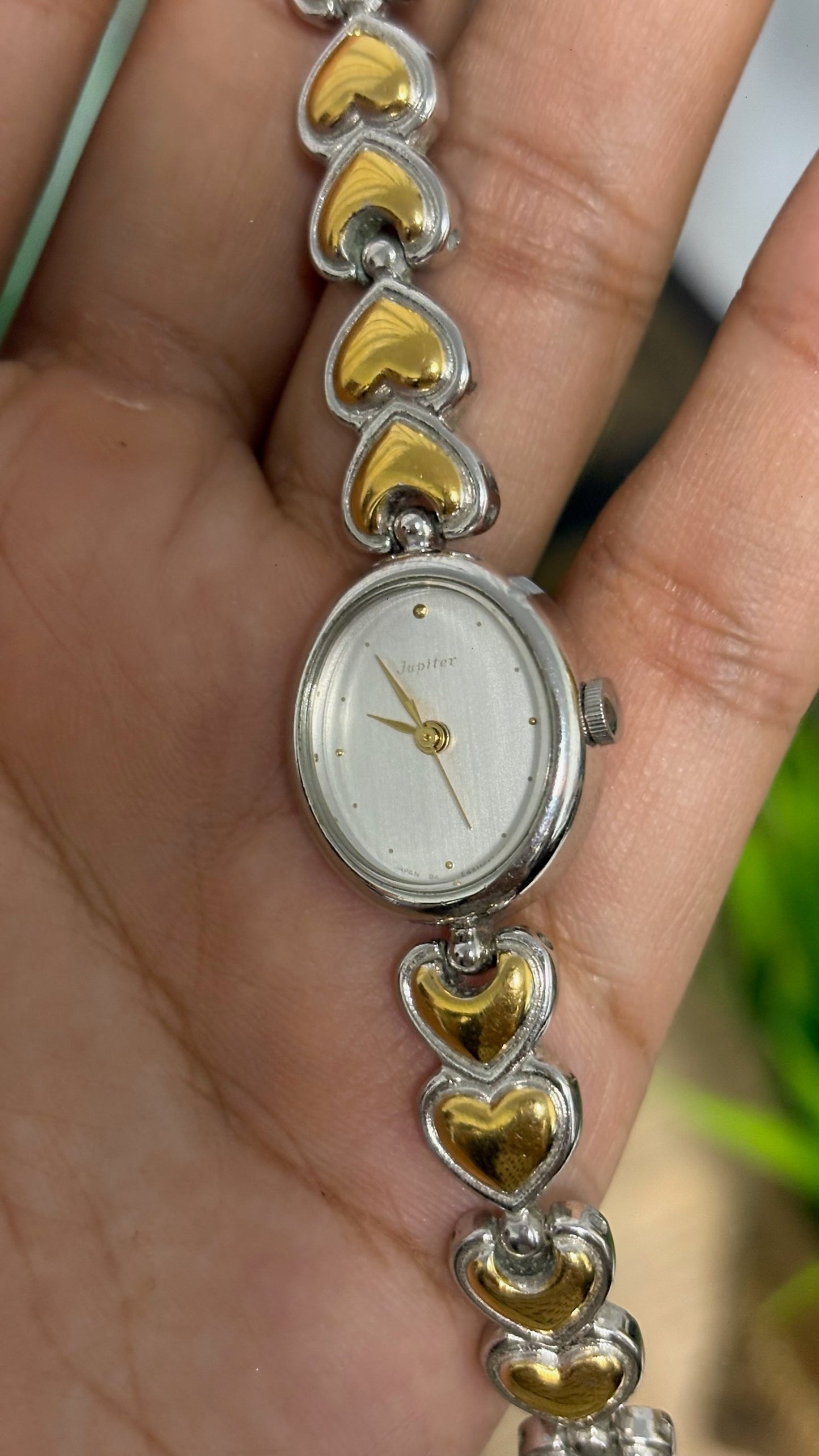 Vintage Orient Jupiter Oval Watch with Two-Tone Heart Link Bracelet