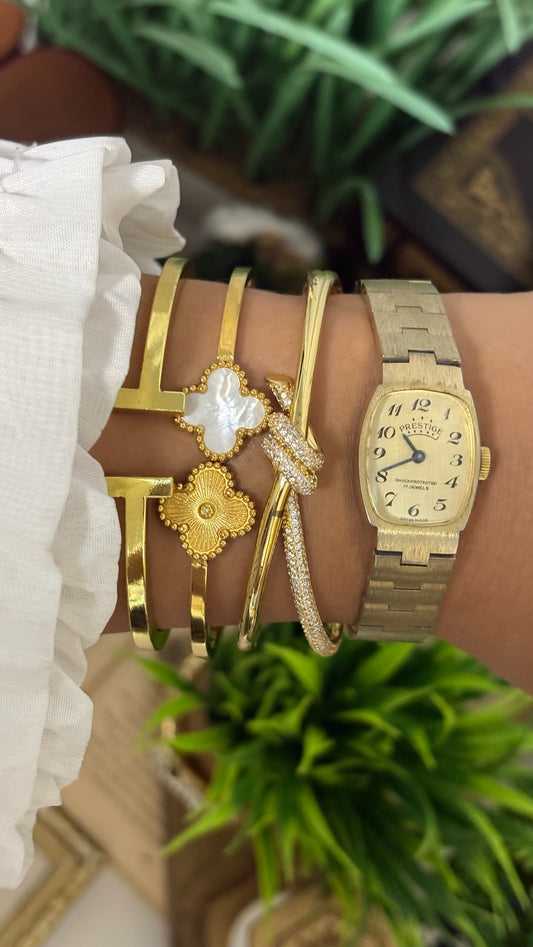 Vintage Prestige Cushion Watch with Gold Tone Block Link Bracelet