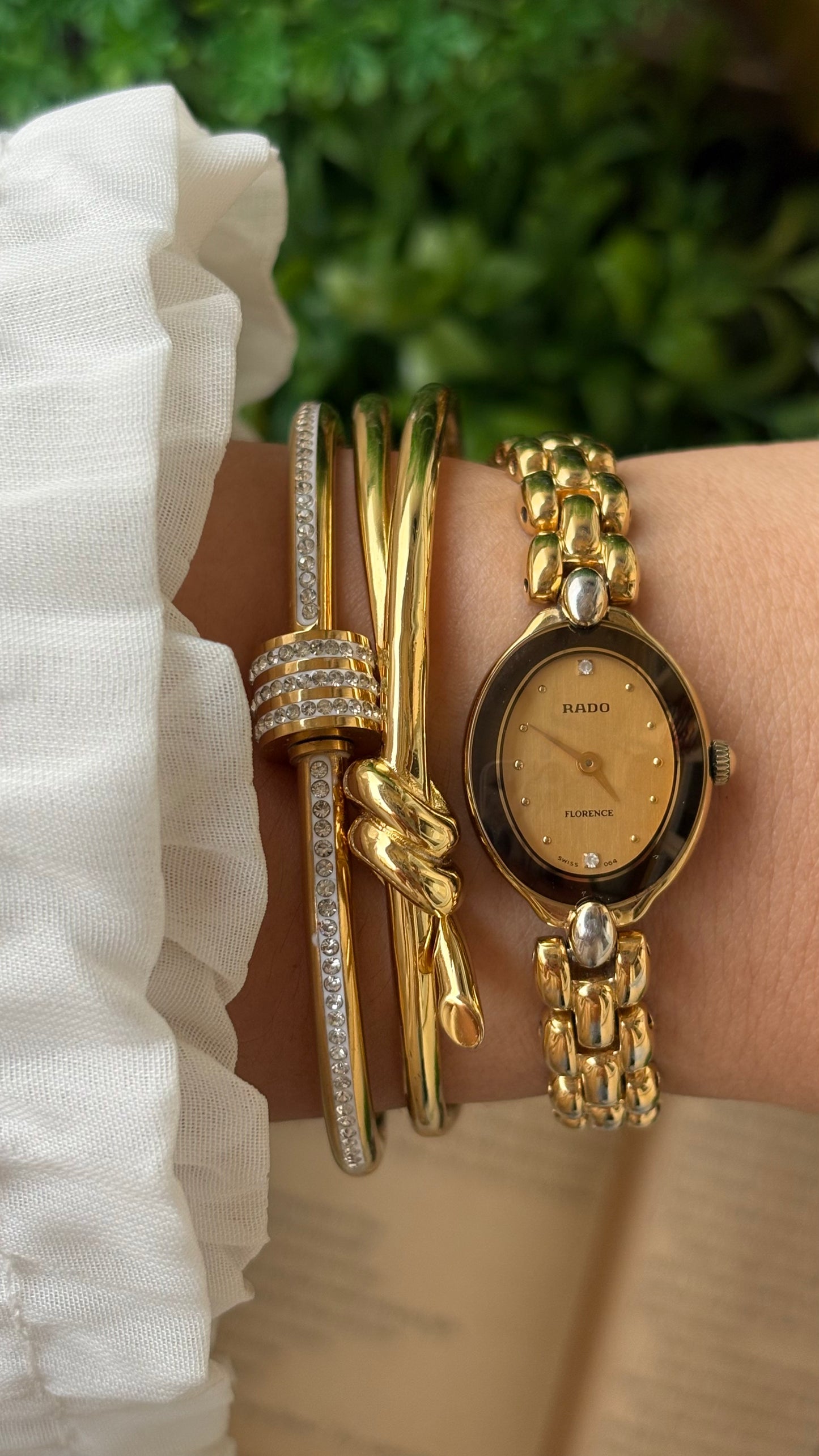 Extremely Rare Vintage Dainty Elegant Rado Florence Swiss Bracelet Watch in Gold Tone Rhinestone Oval Dial Quartz
