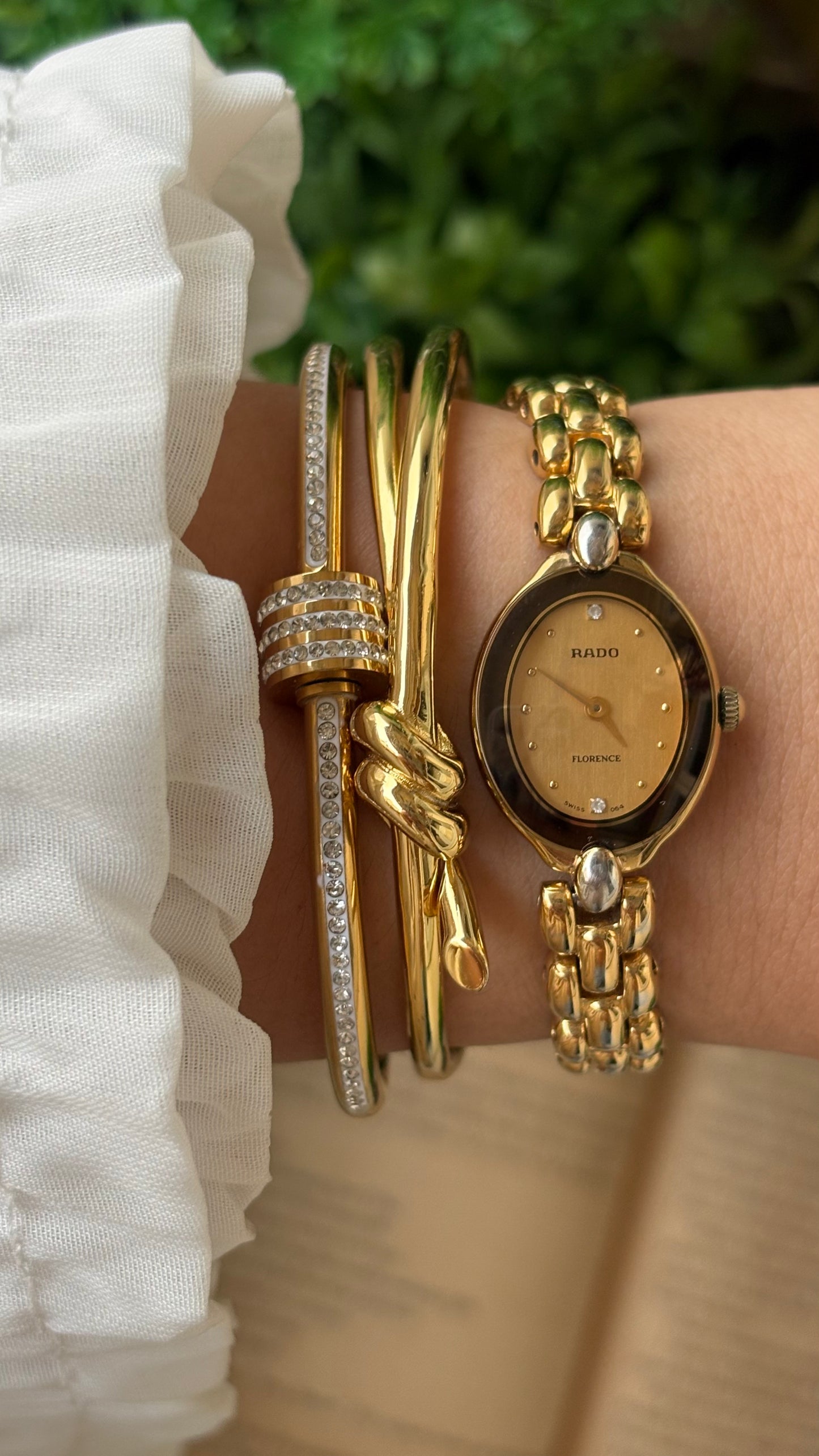 Extremely Rare Vintage Dainty Elegant Rado Florence Swiss Bracelet Watch in Gold Tone Rhinestone Oval Dial Quartz