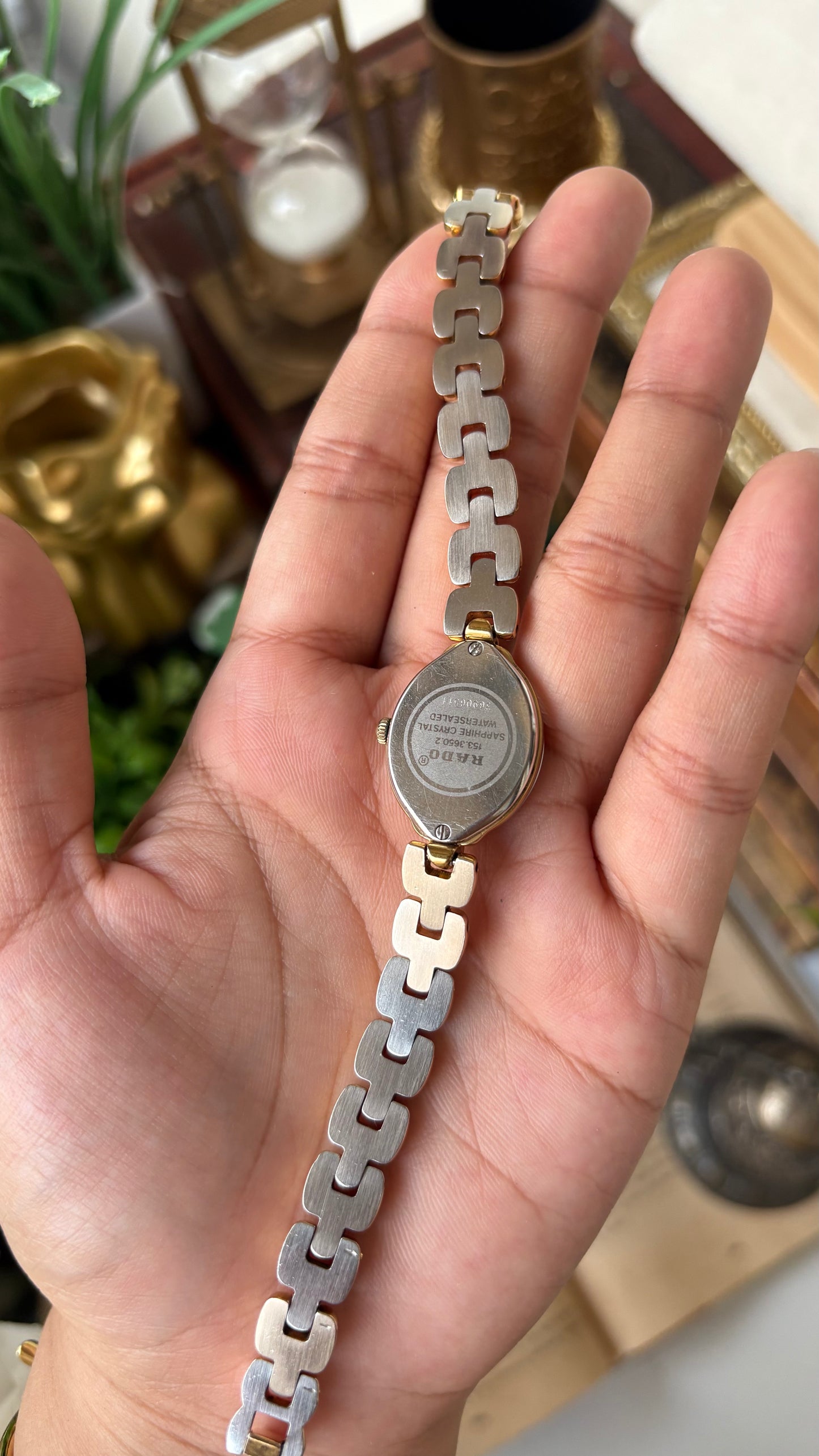 Extremely Rare Vintage Dainty Elegant Rado Florence Swiss Bracelet Watch in Gold Tone Rhinestone Oval Dial Quartz