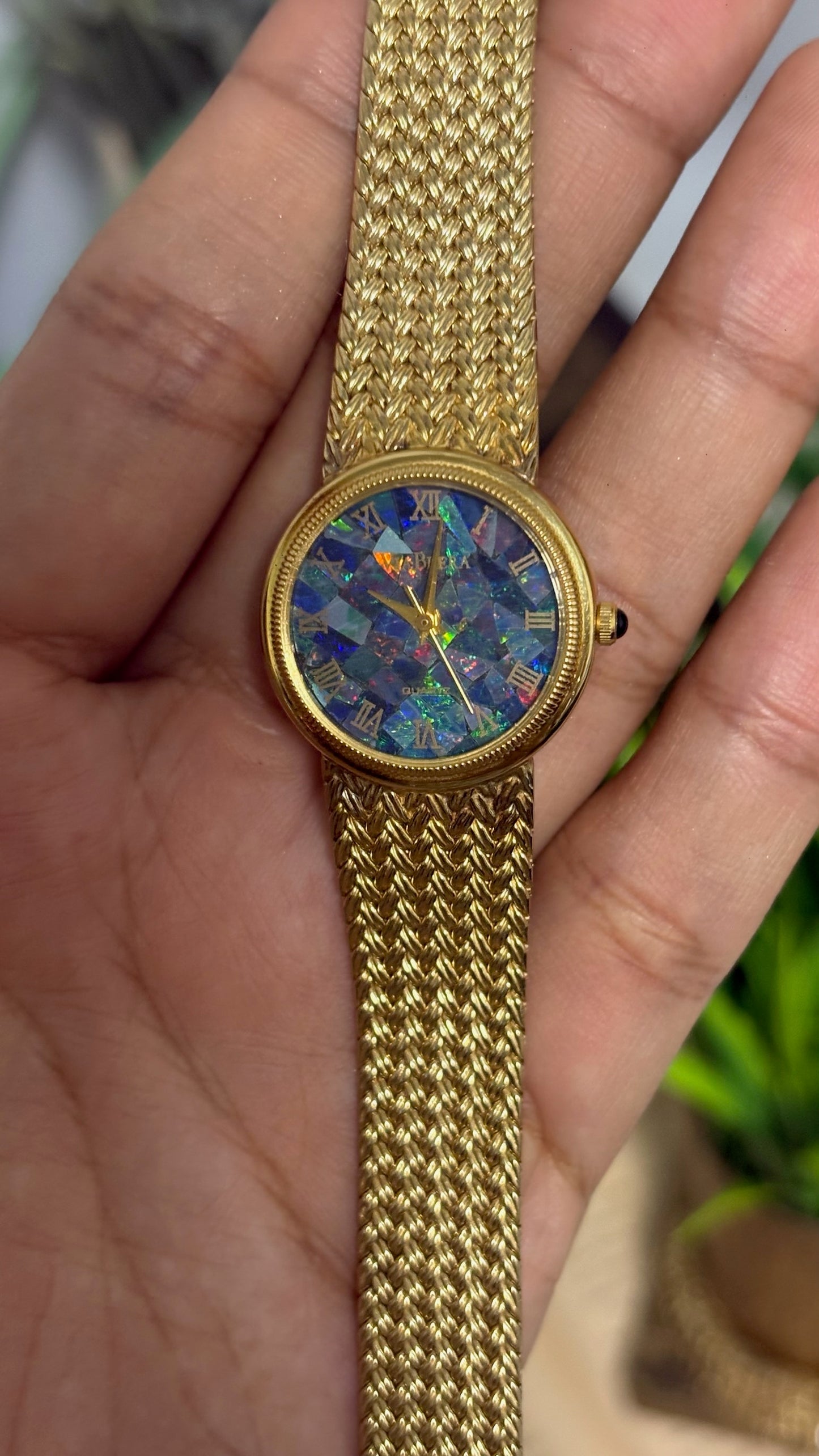 Vintage Via Brera Round Watch with Mosaic Opal Effect Dial and Gold Tone Woven Mesh Strap